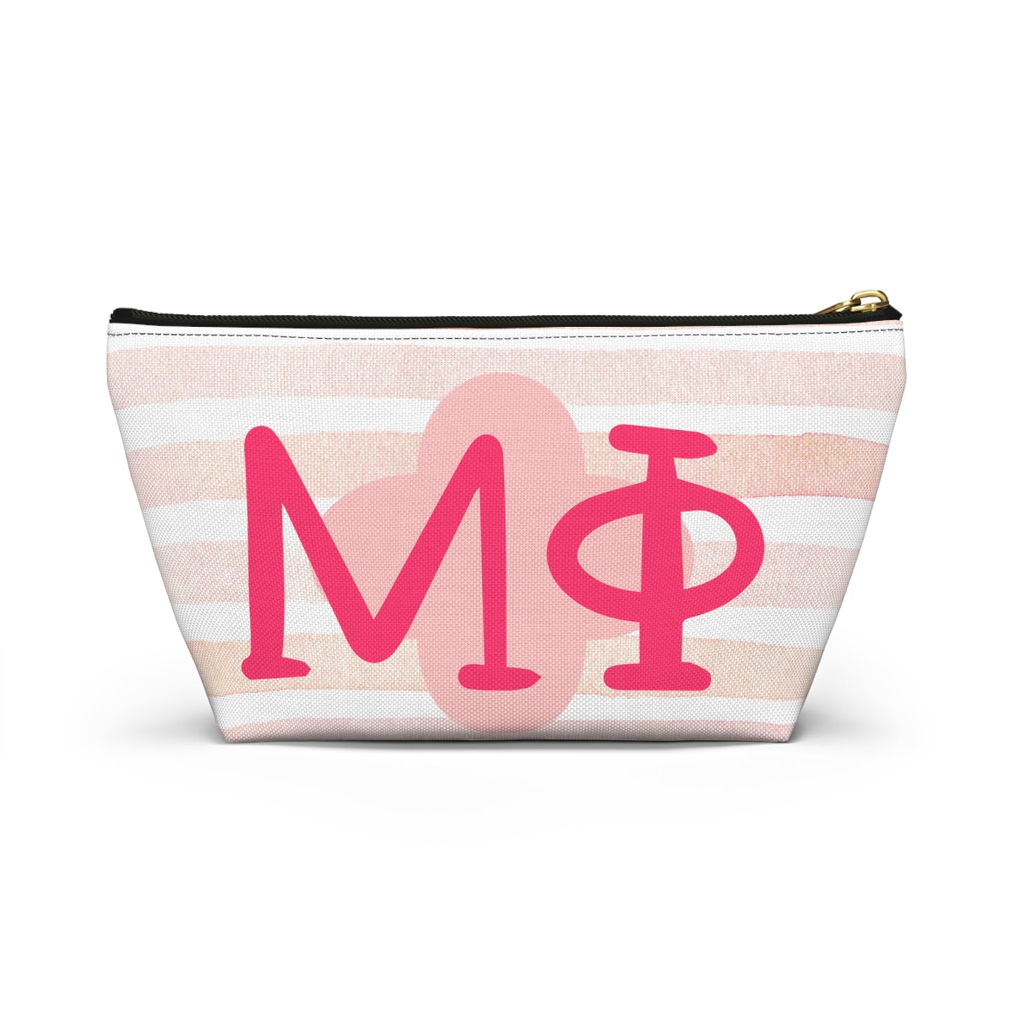 PHI mu Chic Accessory Pouch for Sorority Sisters, Cosmetic Bag, Makeup Organizer, Gift for College Graduates, Pink Stripes