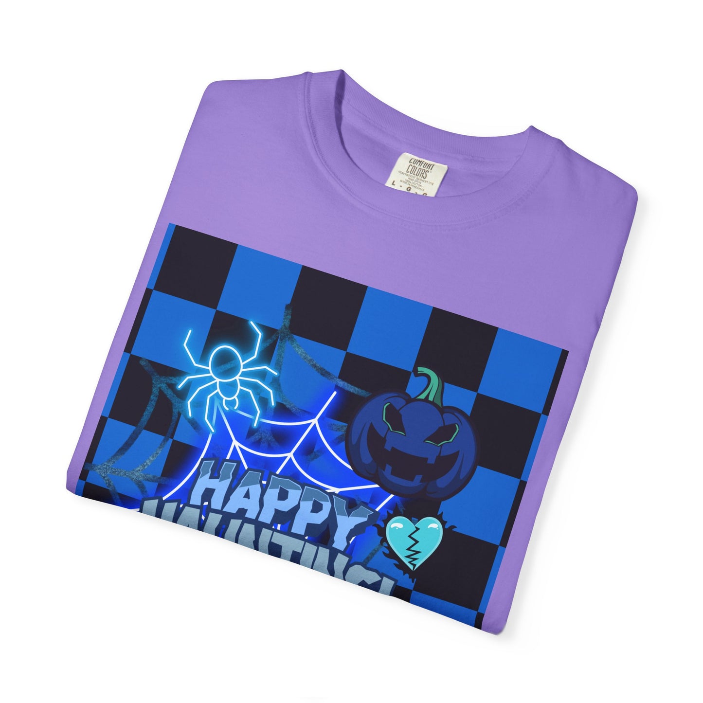 Happy Haunting Unisex Garment-Dyed T-shirt, Halloween Tee, Spooky Shirt, Fall Fashion, Casual Wear, Pumpkin Fest