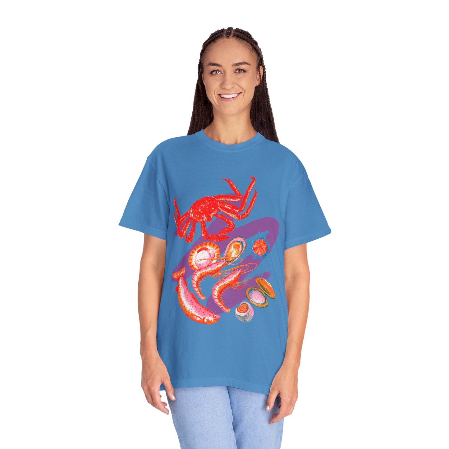 Comfort Colors Vibrant Seafood T-Shirt, French Coastal Tee, Distressed Shirt, Oversized Coquette Aesthetic, Nautical Style