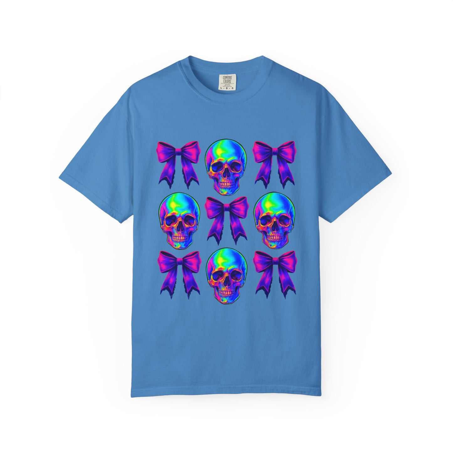 Neon Skull and Bow Unisex T-Shirt | Trendy Graphic Tee for Halloween, Festivals, Casual Wear, Gifts
