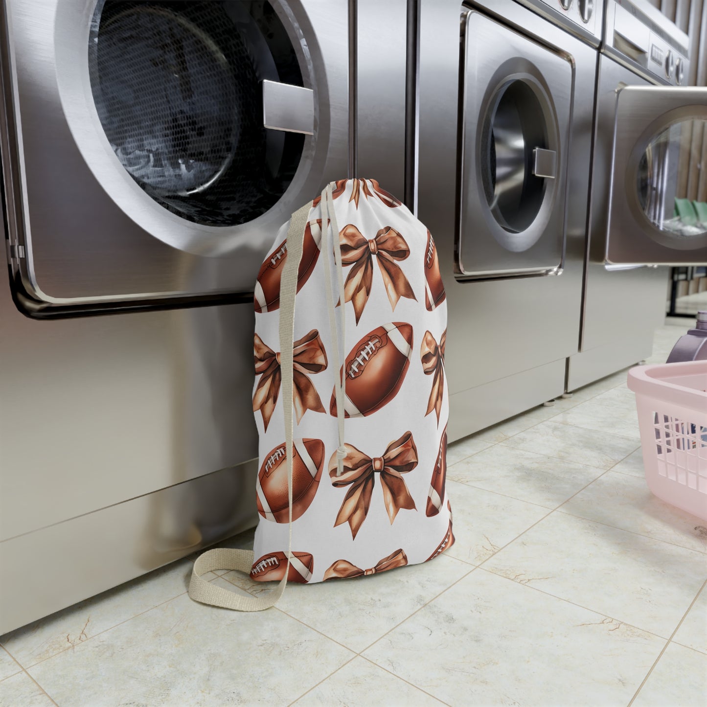 Football Laundry Bag with Bow Design, Sports Gear Organizer, Team Spirit Storage, Game Day Essential, Gift for Athletes