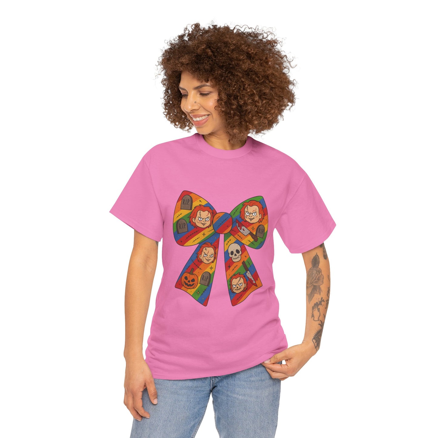 Colorful Halloween Bow Tee, Fun Costume T-Shirt, Halloween Party Shirt, Unisex Graphic Tee, Cozy Everyday Wear, Unique Gift Idea