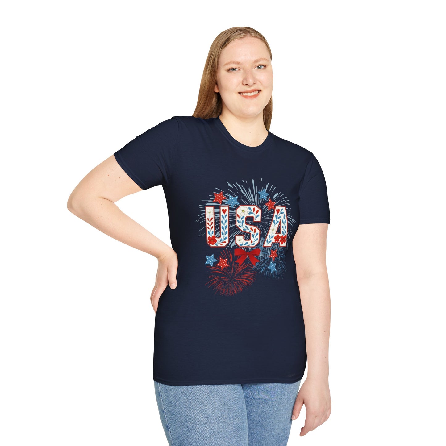 Patriotic USA Fireworks T-Shirt, 4th of July Tee, Unisex Graphic Shirt, Independence Day Apparel, Stars and Stripes Clothing