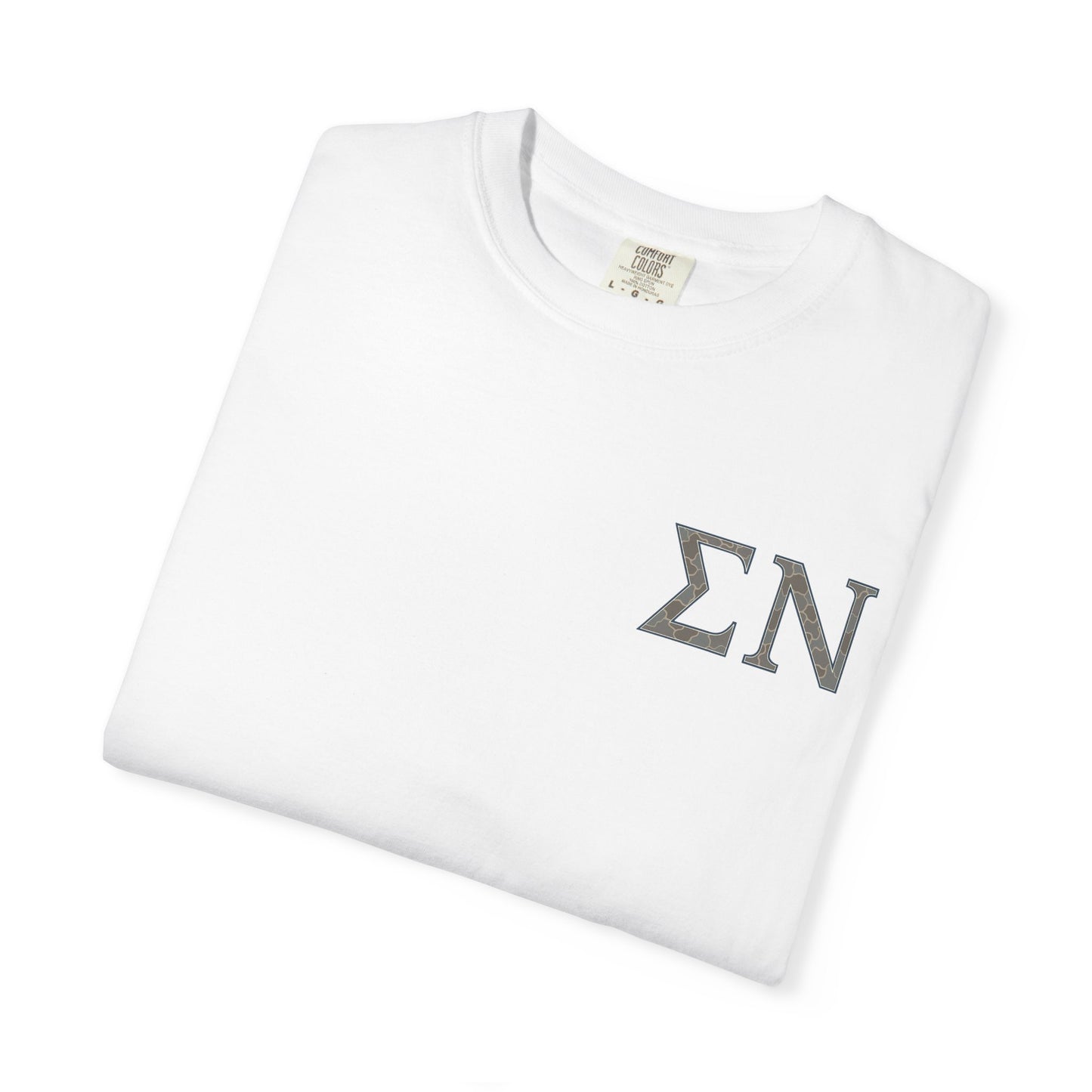 SigmaNu Camouflage T-Shirt | Unisex Garment-Dyed Tee for Greek Life | Ideal for Fraternity Events, Casual Wear, Gifts, Game Days