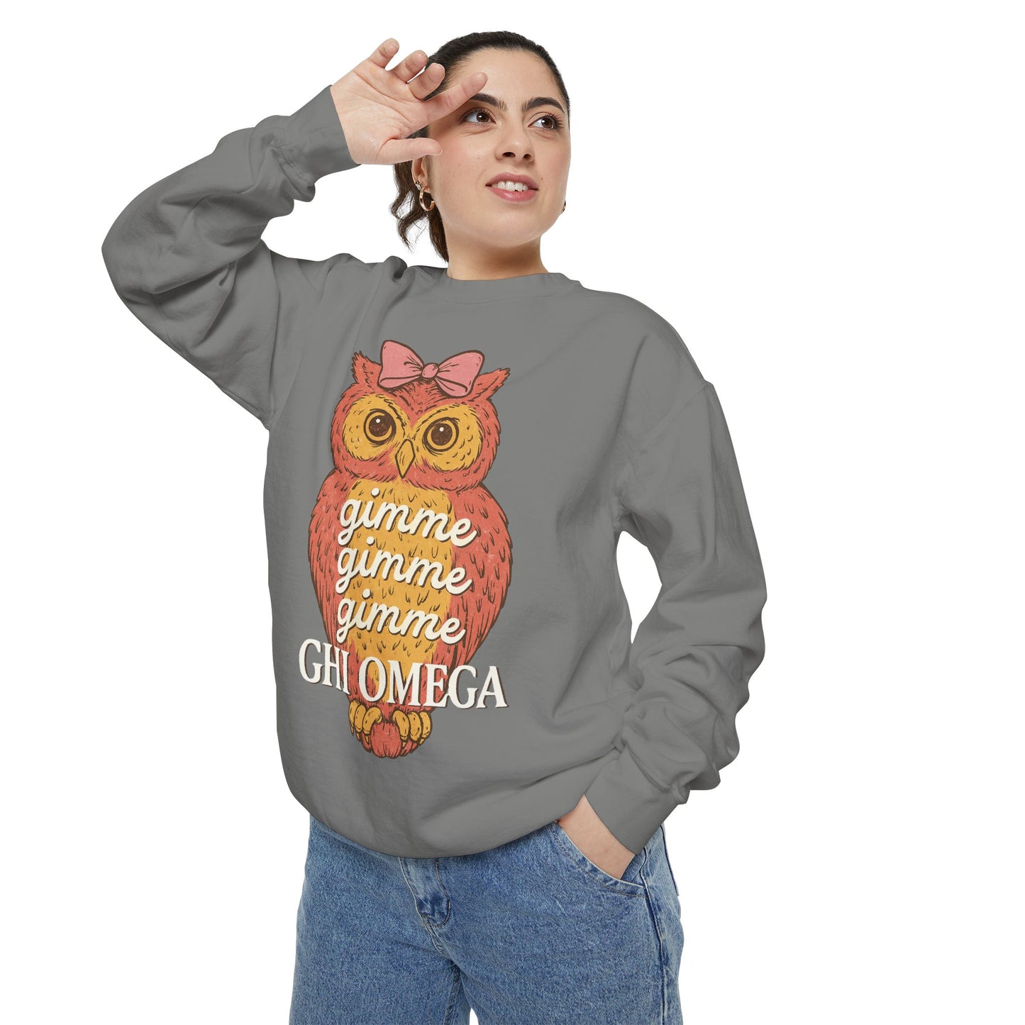 Gimme Gimme Owl Sweatshirt, Unisex Sweatshirt, Sorority Apparel, Cute Owl Design, Cozy Gift, College Sweatshirt