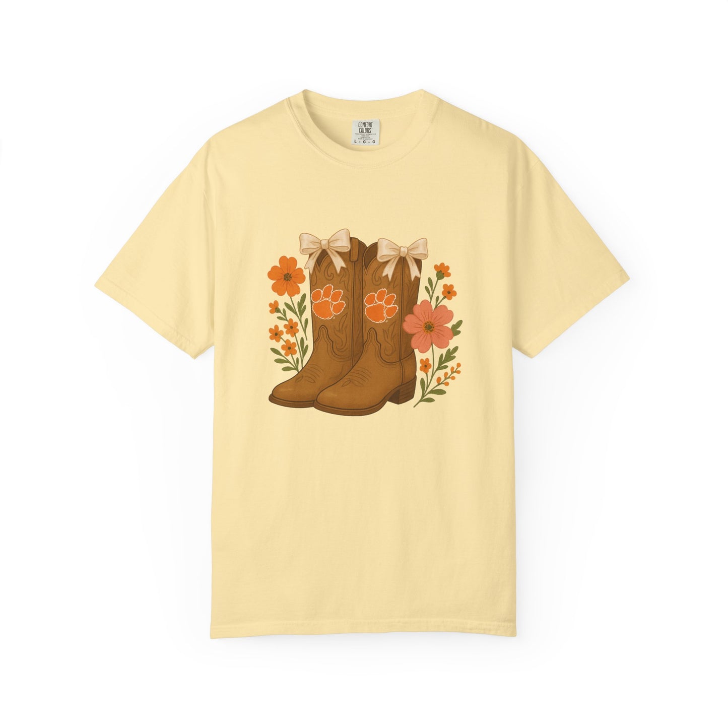 Cowgirl Boots Floral T-Shirt, Go Tigers Game Day, Comfort Colors