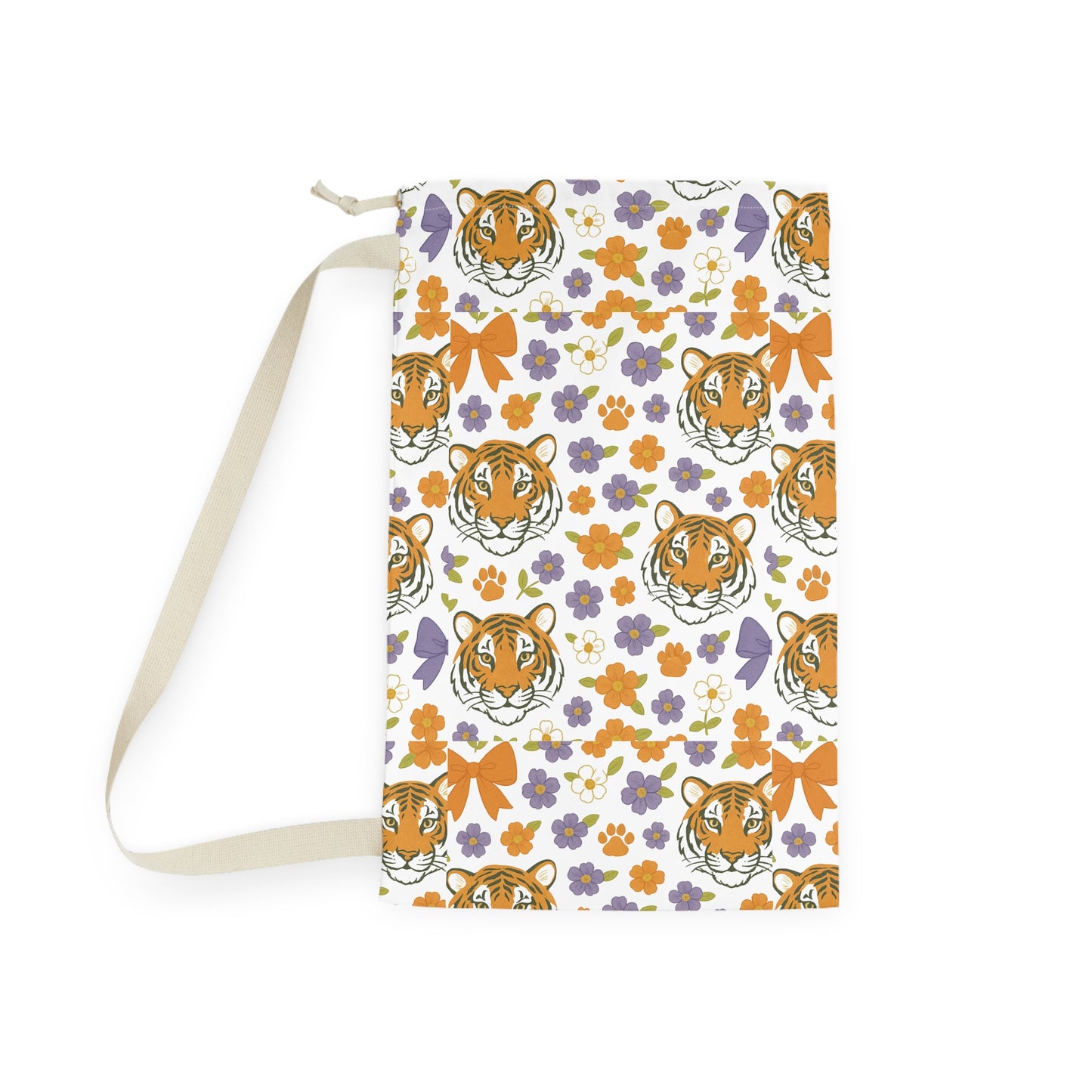 Tiger Print Laundry Bag, Stylish Laundry Tote, Floral Wash Bag, Gift for Students, Clemson College Student Gift, Home Décor