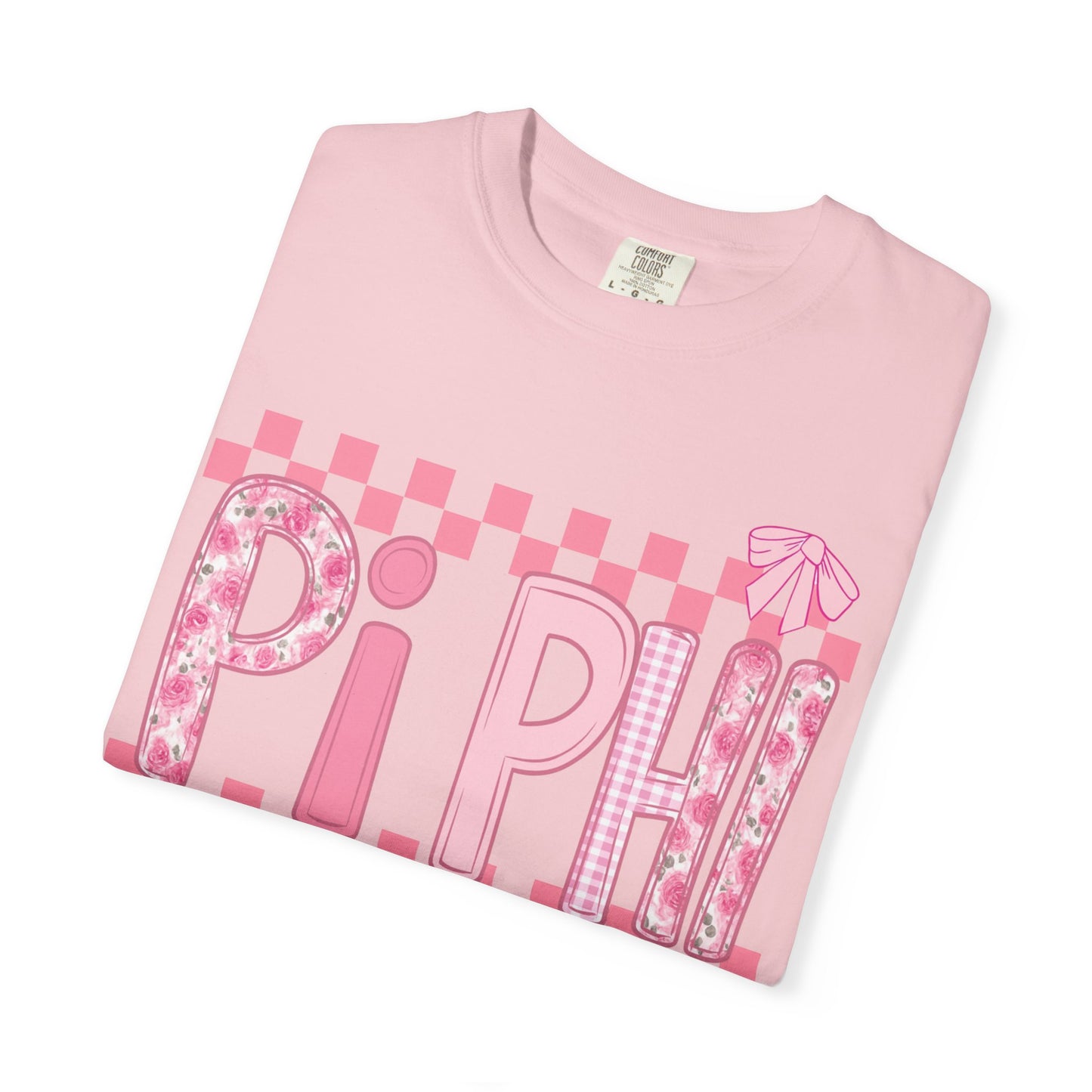 Cute Garment-Dyed T-Shirt for Sorority Sisters, Pi -Checked Style, Perfect for Casual Outings, Sorority Events, Gifts