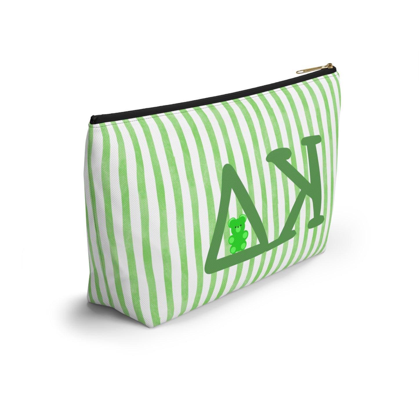 KD Green Striped Accessory Pouch | Cute Makeup Bag, Storage Organizer, Gift for Students, Eco-Friendly Travel Pouch, Teddy Bear Lover Gift