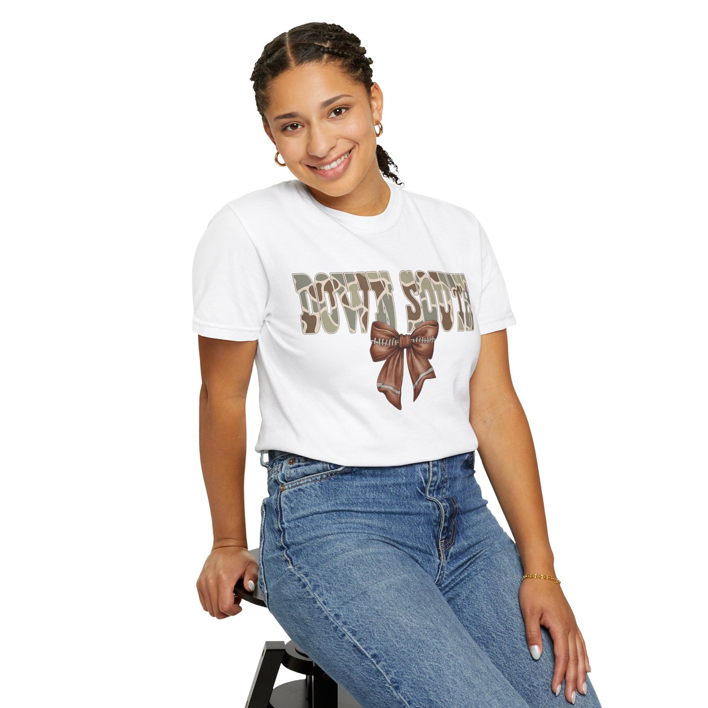 Camo Bow Graphic Tee - Trendy Apparel for Casual Outings and Birthdays