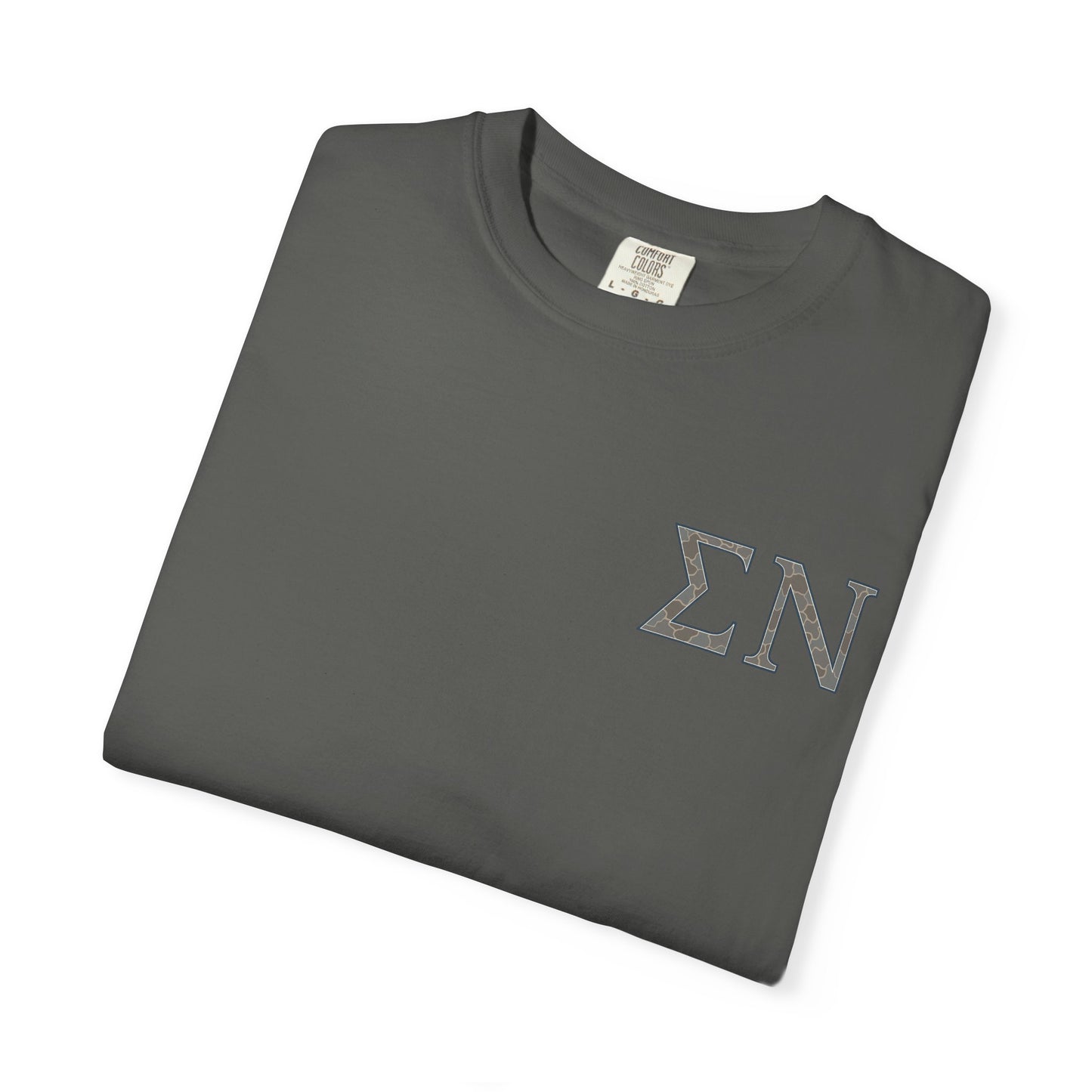 SigmaNu Camouflage T-Shirt | Unisex Garment-Dyed Tee for Greek Life | Ideal for Fraternity Events, Casual Wear, Gifts, Game Days