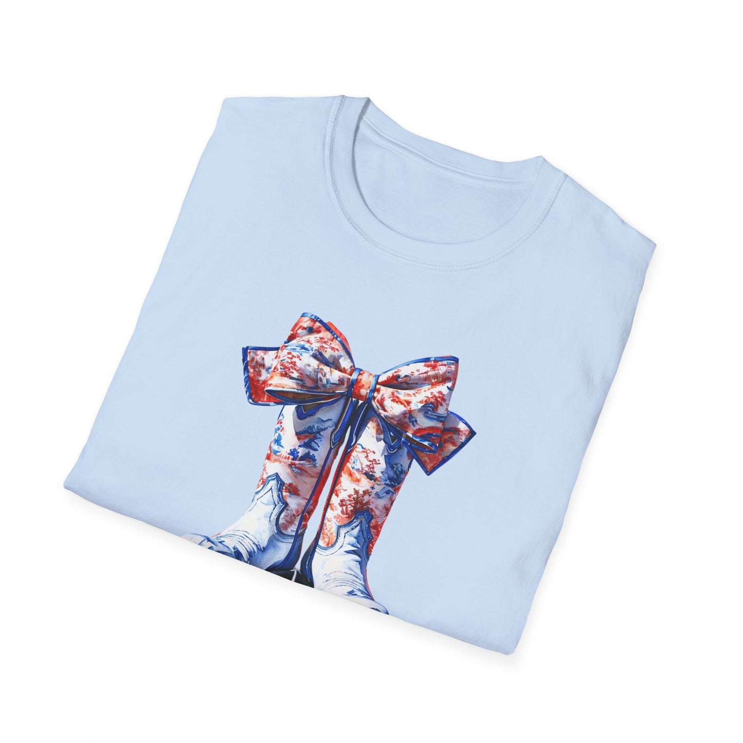 , go Rebs Cheerful Unisex Softstyle T-Shirt with Bow Design | Gift for Sports Fans, Casual Wear, Team Spirit, Game Day Shirt, Cheerleading Top