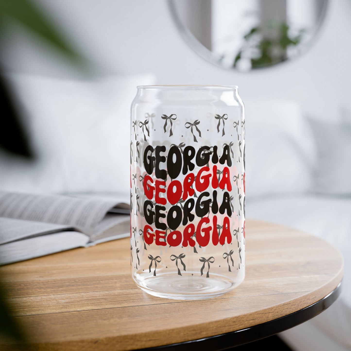 Coquette Bow Georgia Sipper Glass - 16oz | Fun Barware, Summer Drinkware, Trendy Glass, Party Essential, Gift for Georgia Lovers, UGA Game Day, Graduation Gift