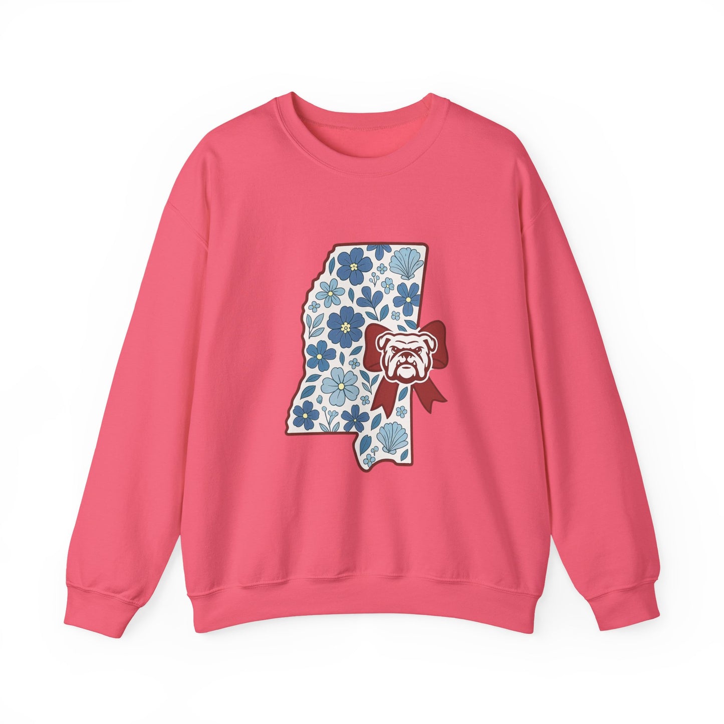 Mississippi Flower Bulldog Crewneck Sweatshirt, Cozy Sweatshirt for Fall, Gift for Dog Lovers, College Apparel, Casual Fashion