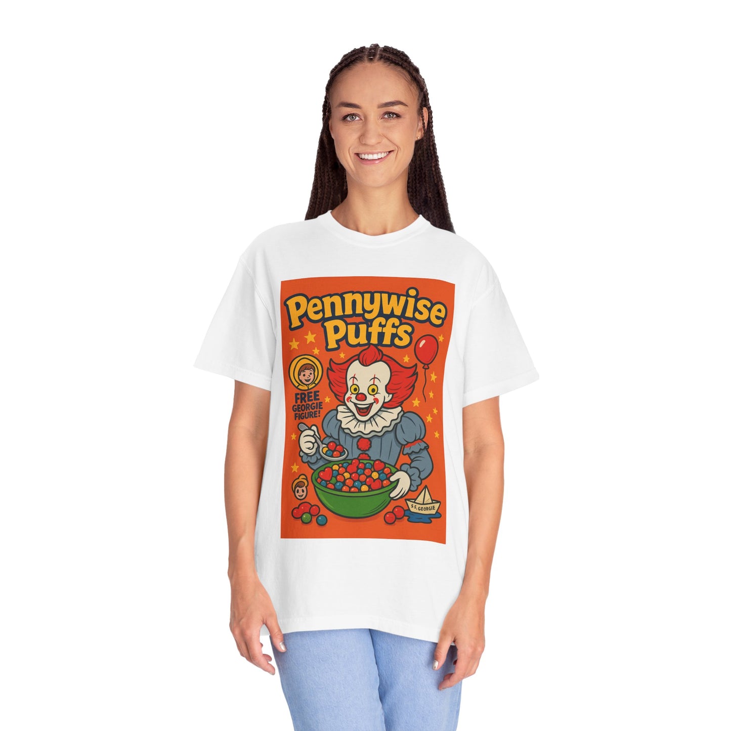 Pennywise Puffs T-Shirt | Unisex Graphic Tee for Horror Fans, Perfect for Halloween, Movie Nights, Gifts, Cosplay