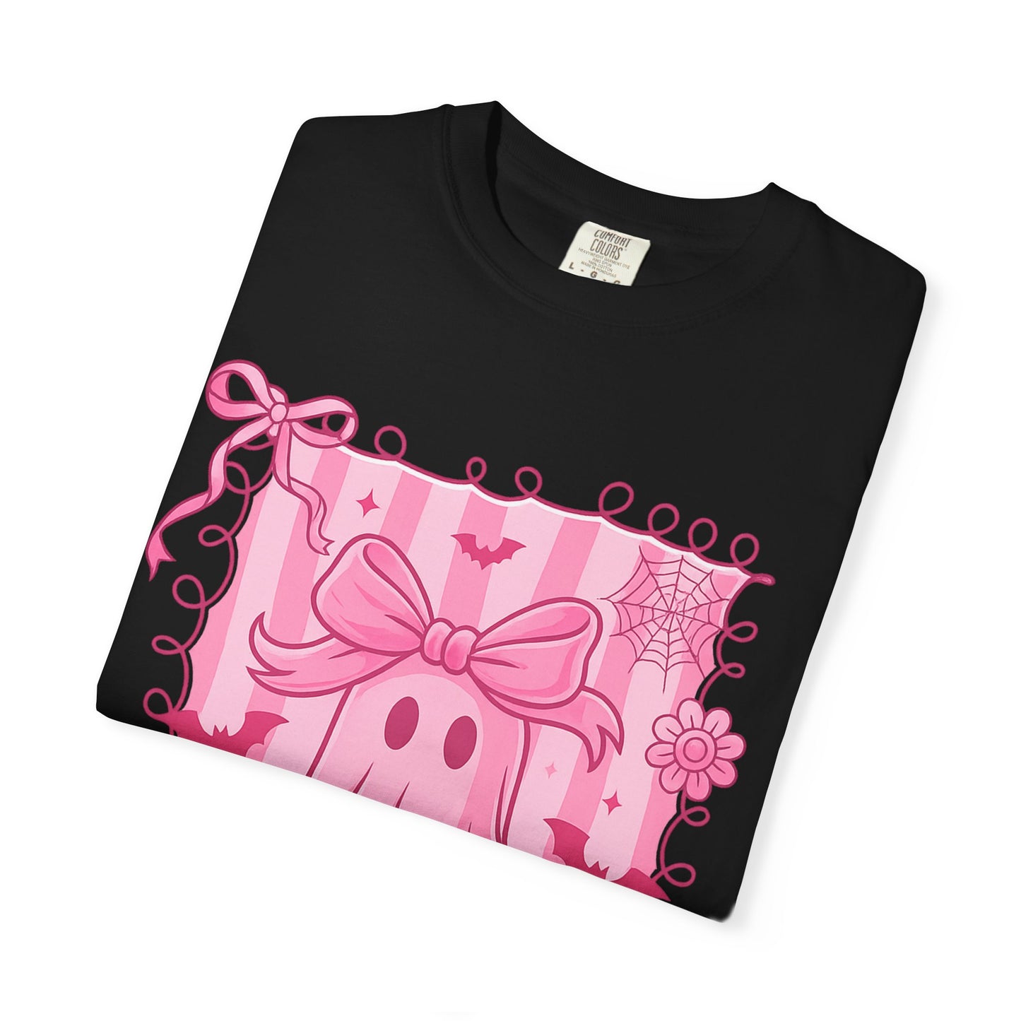 Cute Pink Ghost Graphic T-Shirt, Pink Halloween Tee, Unisex Garment-Dyed Top, Spooky Style for Fall, Trick or Treat Fashion