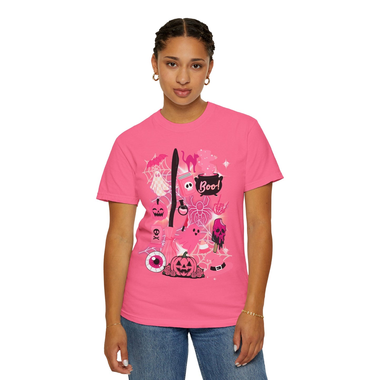 Pink Halloween-Themed Unisex T-shirt, Spooky Shirt, Ghostly Apparel, Boo T-shirt, Fall Fashion, Halloween Costume Top