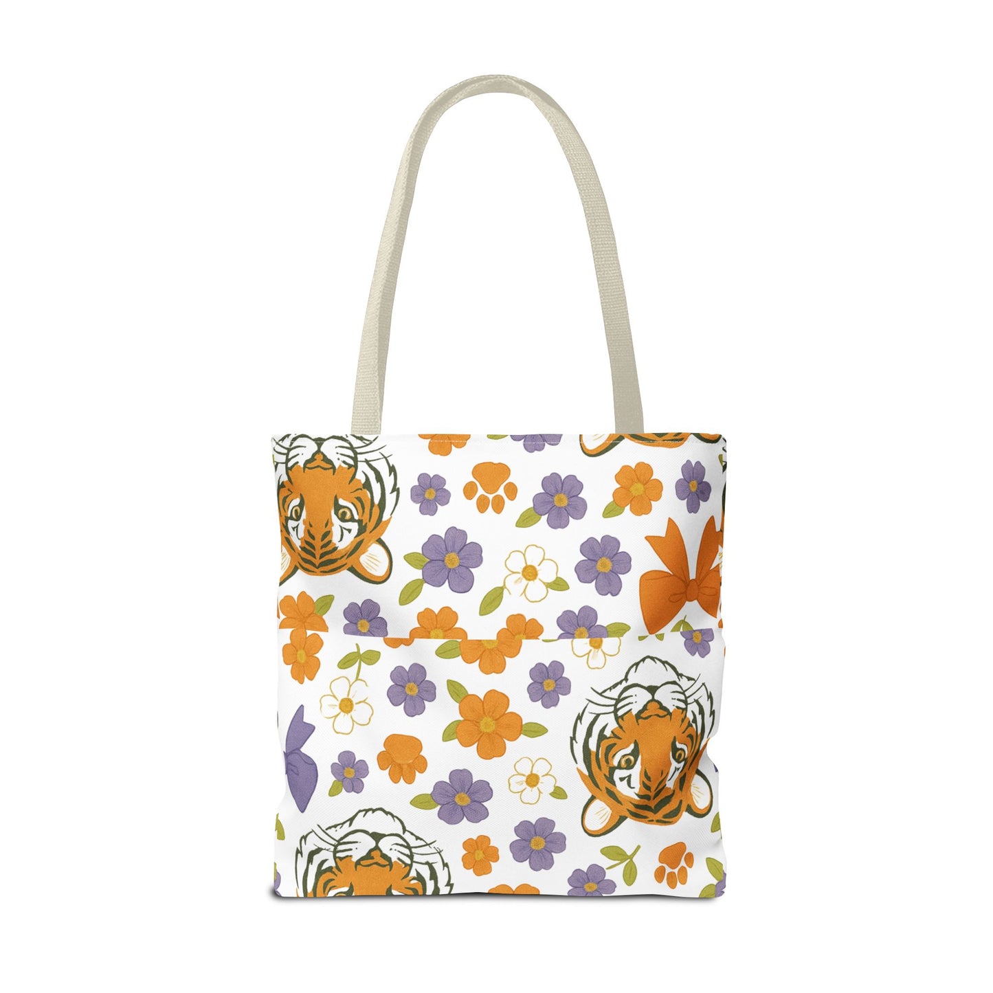 Whimsical Tiger Floral Tote Bag - Clemson Fan Gift, Graduation Gift, Alumni Gift, Cute Eco-Friendly Shopping Bag, Beach Bag, Gift for Animal Lovers, Spring & Summer Accessory