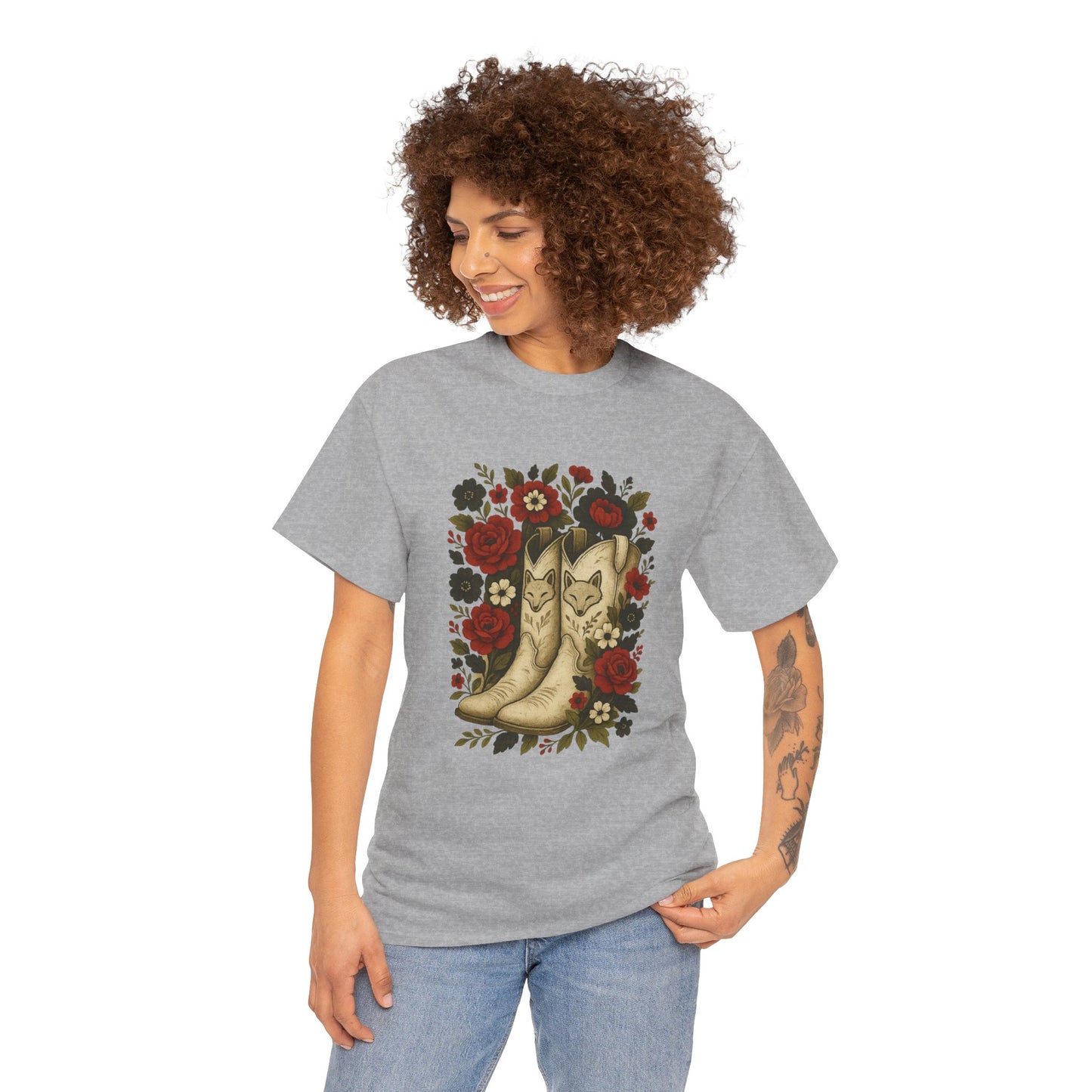 AR State Red Wolves Vintage Floral Cowboy Boots Tee