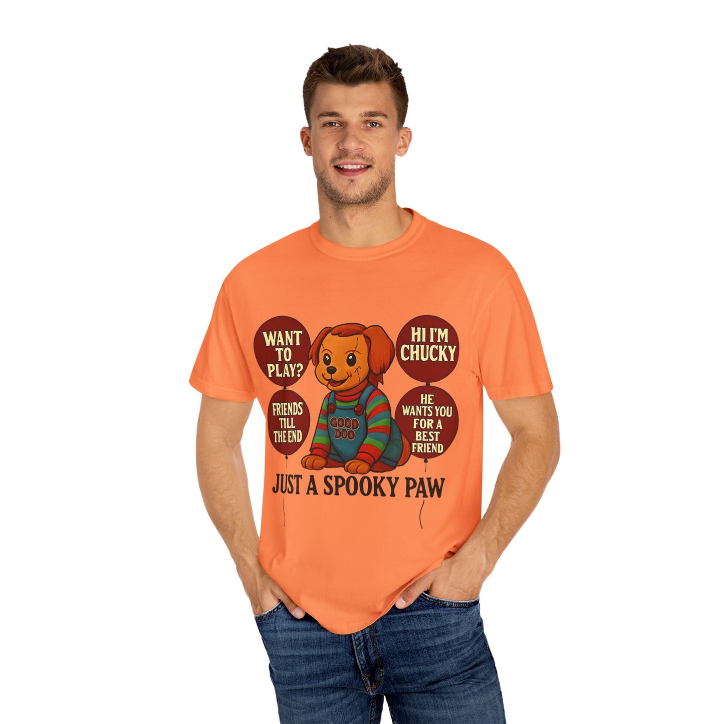 Spooky Graphic T-shirt, Halloween Costume Top, Unisex Tee, Funny Chucky Shirt, Gift for Horror Fans, Cute Spooky Apparel