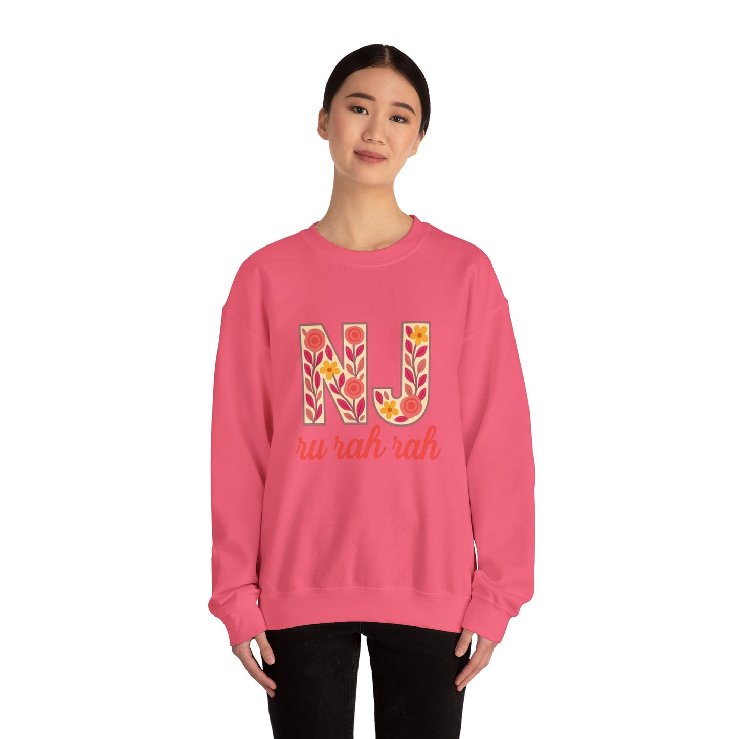 NJ Floral Pattern Crewneck Sweatshirt, Cozy Jersey, Casual Layer, Unique Gift, Fall Fashion, Unisex Apparel