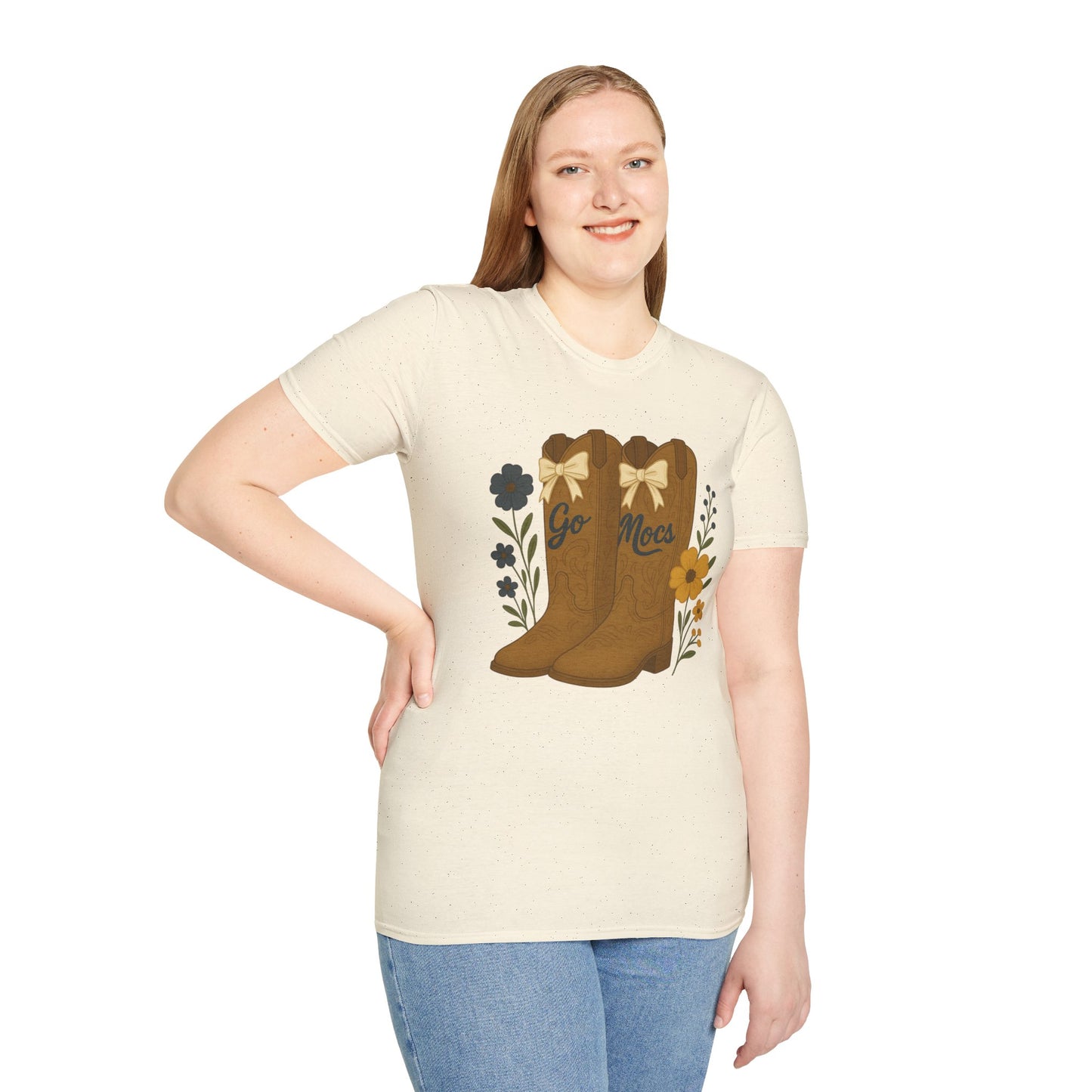 Chatt Mocs Coquette Cowgirl Boot Floral T-Shirt - Go Mocs Design, Casual Wear, Gift for Cowgirls, Western Style, Country Fan Clothing, Go Mocs, chatt tn game day, graduation gift
