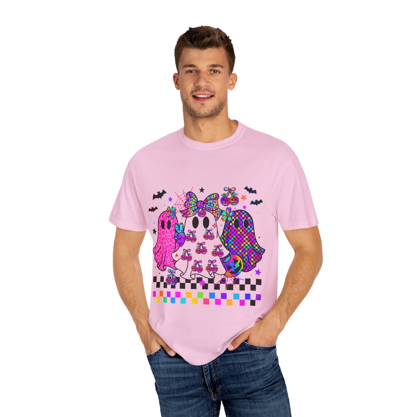 Colorful Ghost-Themed Unisex T-Shirt, Spooky Tee, Halloween Apparel, Festival Shirt, Gift for Ghost Lovers, Fun Casual Wear
