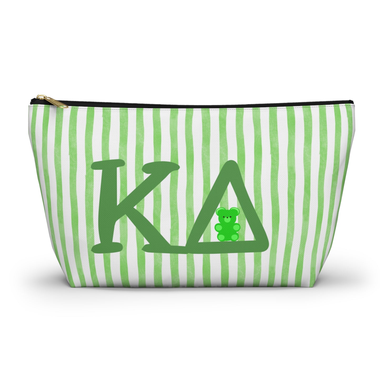 KD Green Striped Accessory Pouch | Cute Makeup Bag, Storage Organizer, Gift for Students, Eco-Friendly Travel Pouch, Teddy Bear Lover Gift