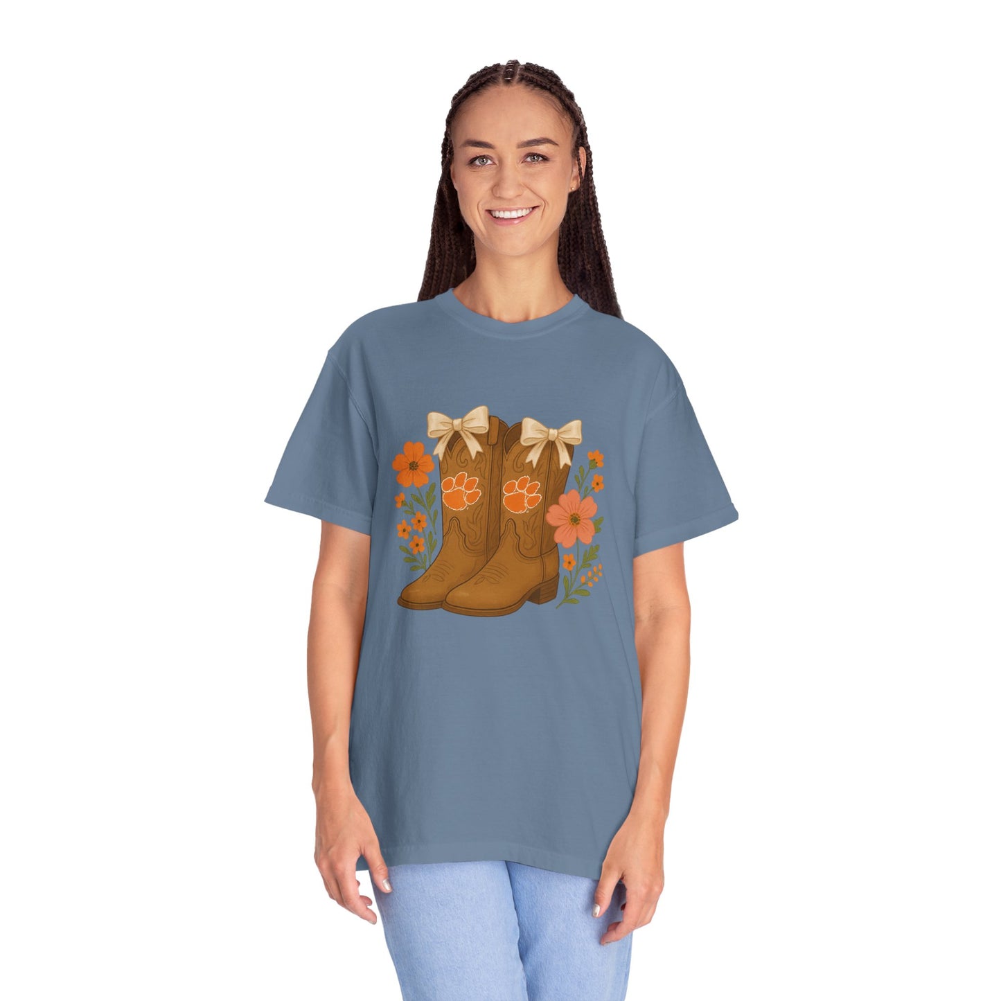 Cowgirl Boots Floral T-Shirt, Go Tigers Game Day, Comfort Colors