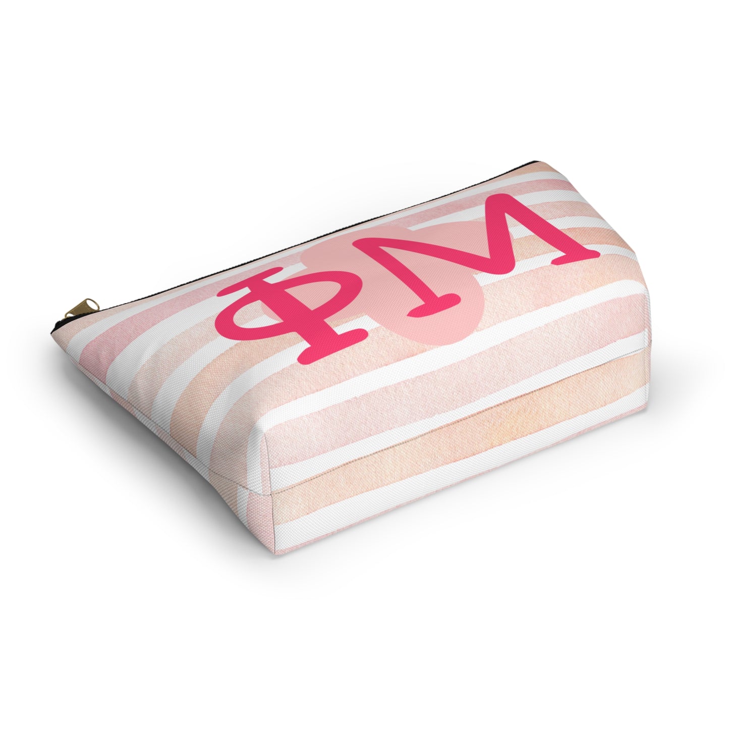 PHI mu Chic Accessory Pouch for Sorority Sisters, Cosmetic Bag, Makeup Organizer, Gift for College Graduates, Pink Stripes