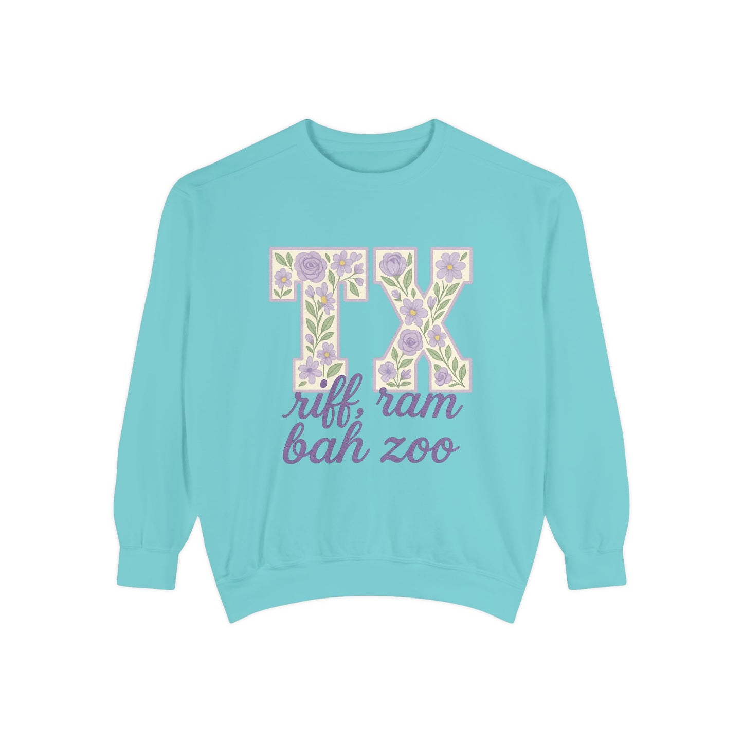 TCU Floral TX Sweatshirt - Unisex Garment-Dyed, Cozy Casual Wear, Texas Pride, Gift for Friends, College Apparel, Spring Outfits