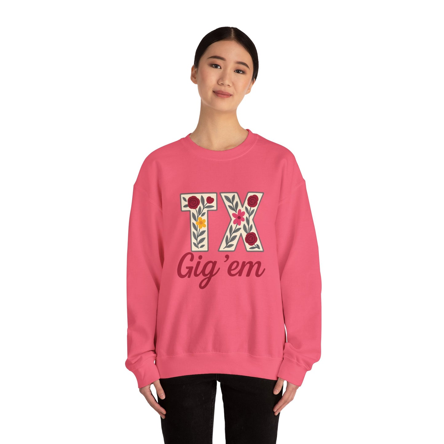 Texas Floral Crewneck Sweatshirt, Cozy Texas Sweatshirt, TX Gig'em Gift, Unisex Sweatshirt for Gamers, Floral Crew Neck for Casual Wear