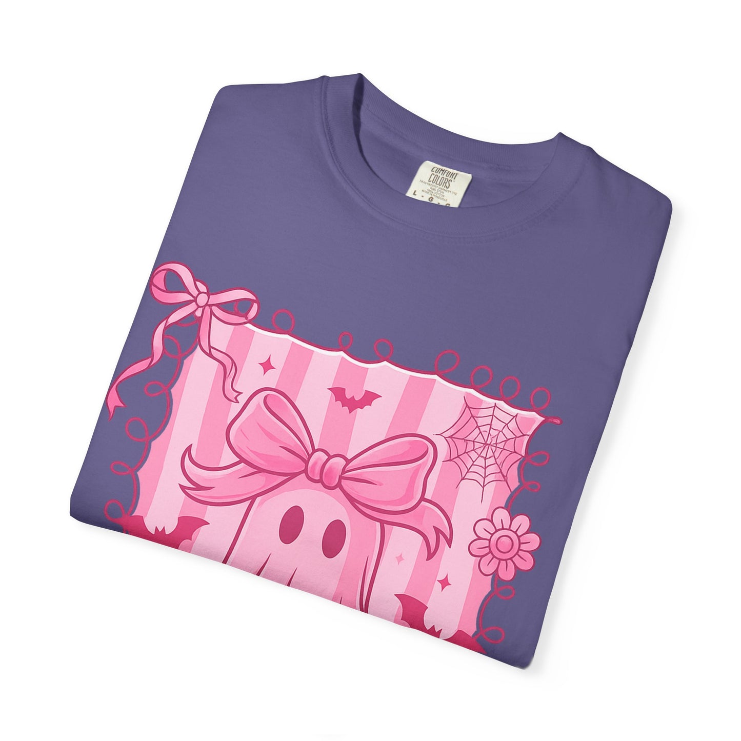 Cute Pink Ghost Graphic T-Shirt, Pink Halloween Tee, Unisex Garment-Dyed Top, Spooky Style for Fall, Trick or Treat Fashion