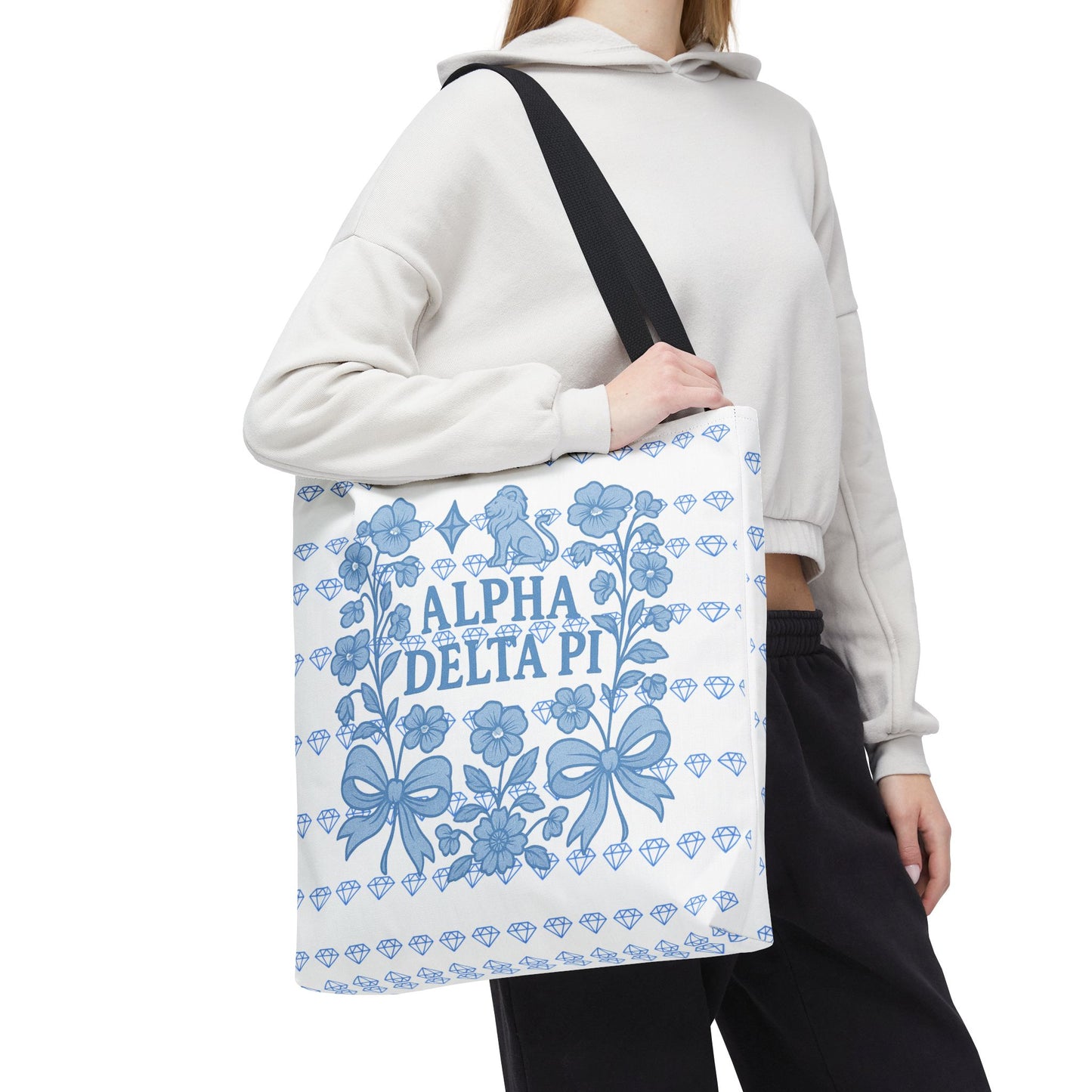 Alpha Delta Pi Floral Tote Bag - Stylish Sorority Accessory, Gift for College Students, Everyday Use, Blue Floral Design, AOP Style