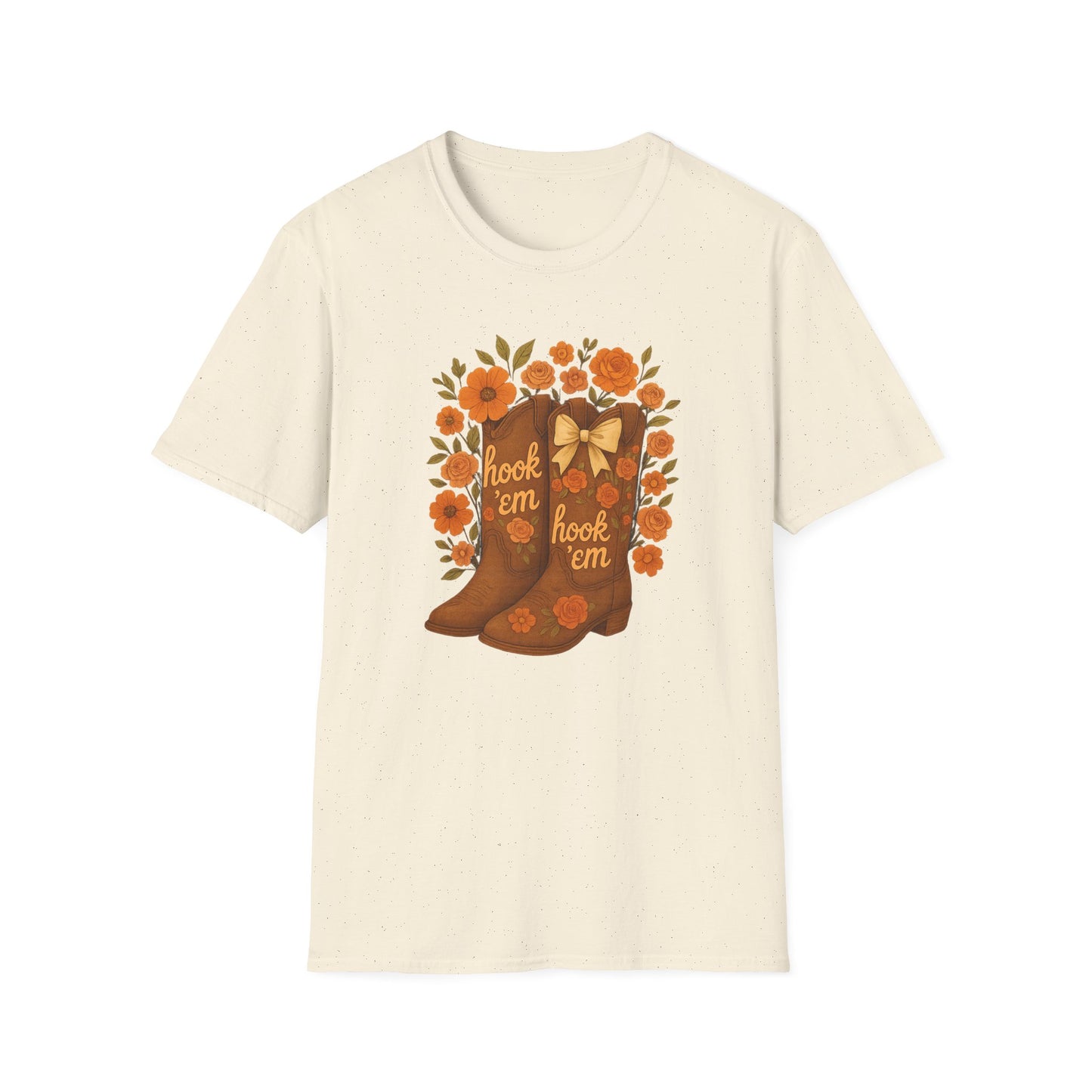 Tx Hook Em Floral Cowboy Boot T-Shirt, Hook 'Em Tee, Autumn Apparel, Country Style, Gift for Her, tx longhorns, texas fan gift, hook em horns, graduation gift, college student gift