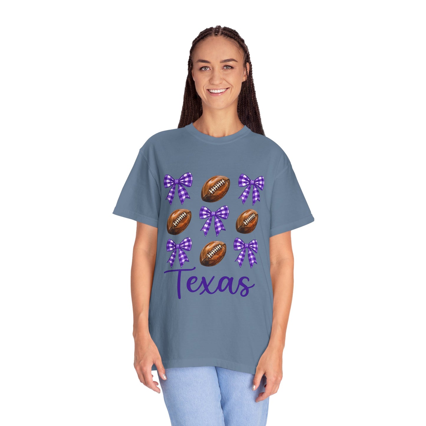 Texas Football Unisex T-Shirt with Purple Bows - Game Day Sports Apparel for Horned Frogs Fans