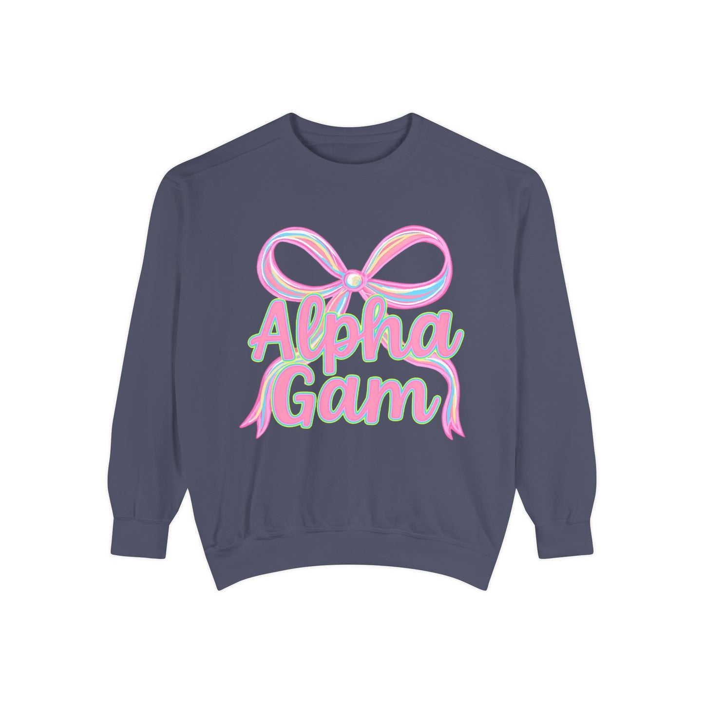 AlphaGam Unisex Garment-Dyed Sweatshirt, Sorority Sweatshirt, Cozy Gift, Casual Outfit, College Apparel, Sorority Merchandise