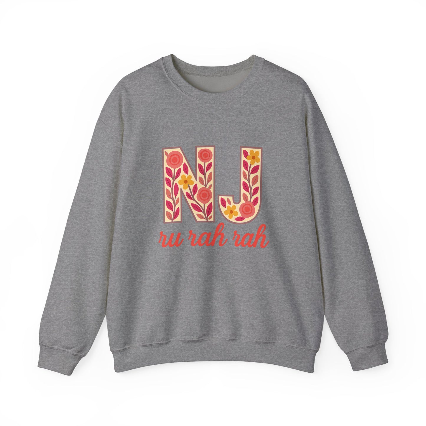 NJ Floral Pattern Crewneck Sweatshirt, Cozy Jersey, Casual Layer, Unique Gift, Fall Fashion, Unisex Apparel