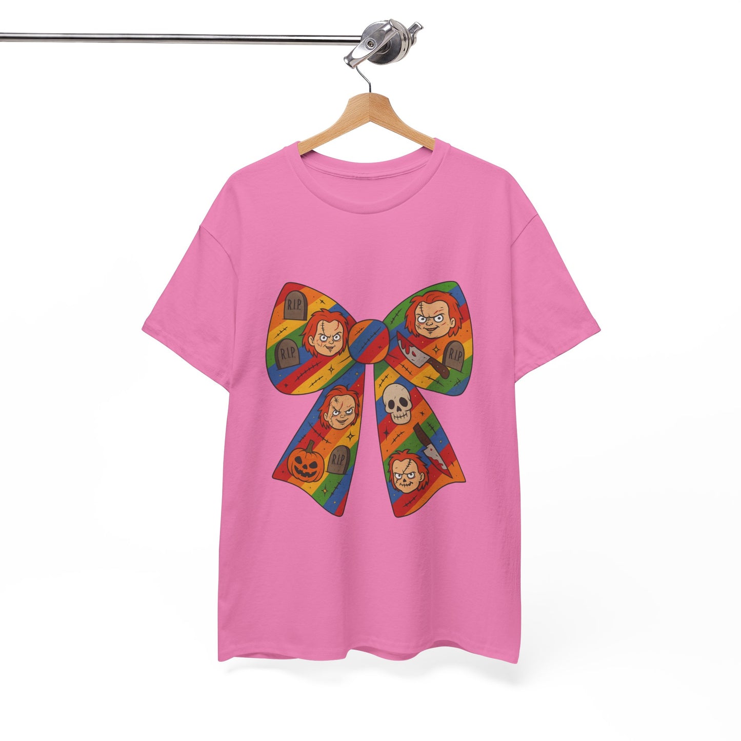 Colorful Halloween Bow Tee, Fun Costume T-Shirt, Halloween Party Shirt, Unisex Graphic Tee, Cozy Everyday Wear, Unique Gift Idea