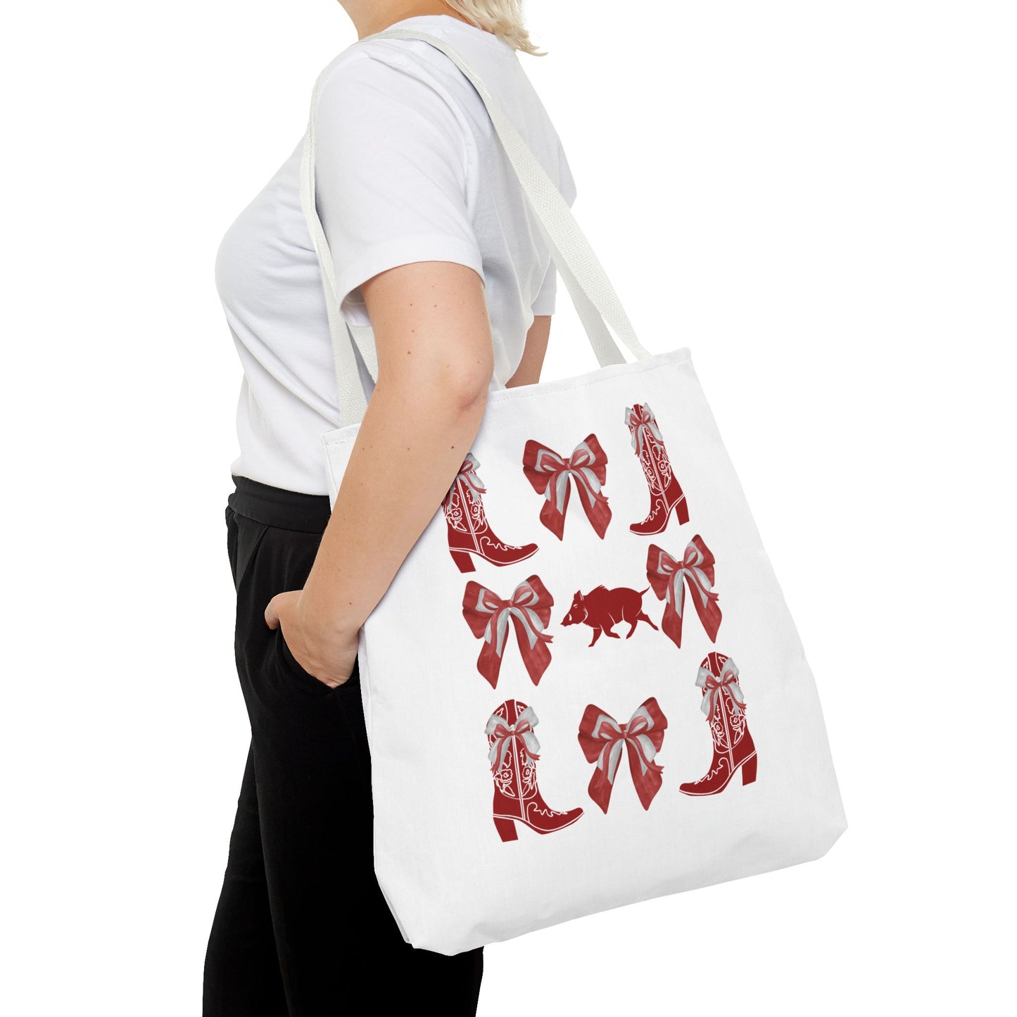 Arkansas Coquette Bow Chic Tote Bag - Stylish Carryall for Cowgirls, Woo Pig Gifts, AR Razorback Fan Gift, Arkansas Game Day Tote, Graduation Gift, Arkansas Alumni