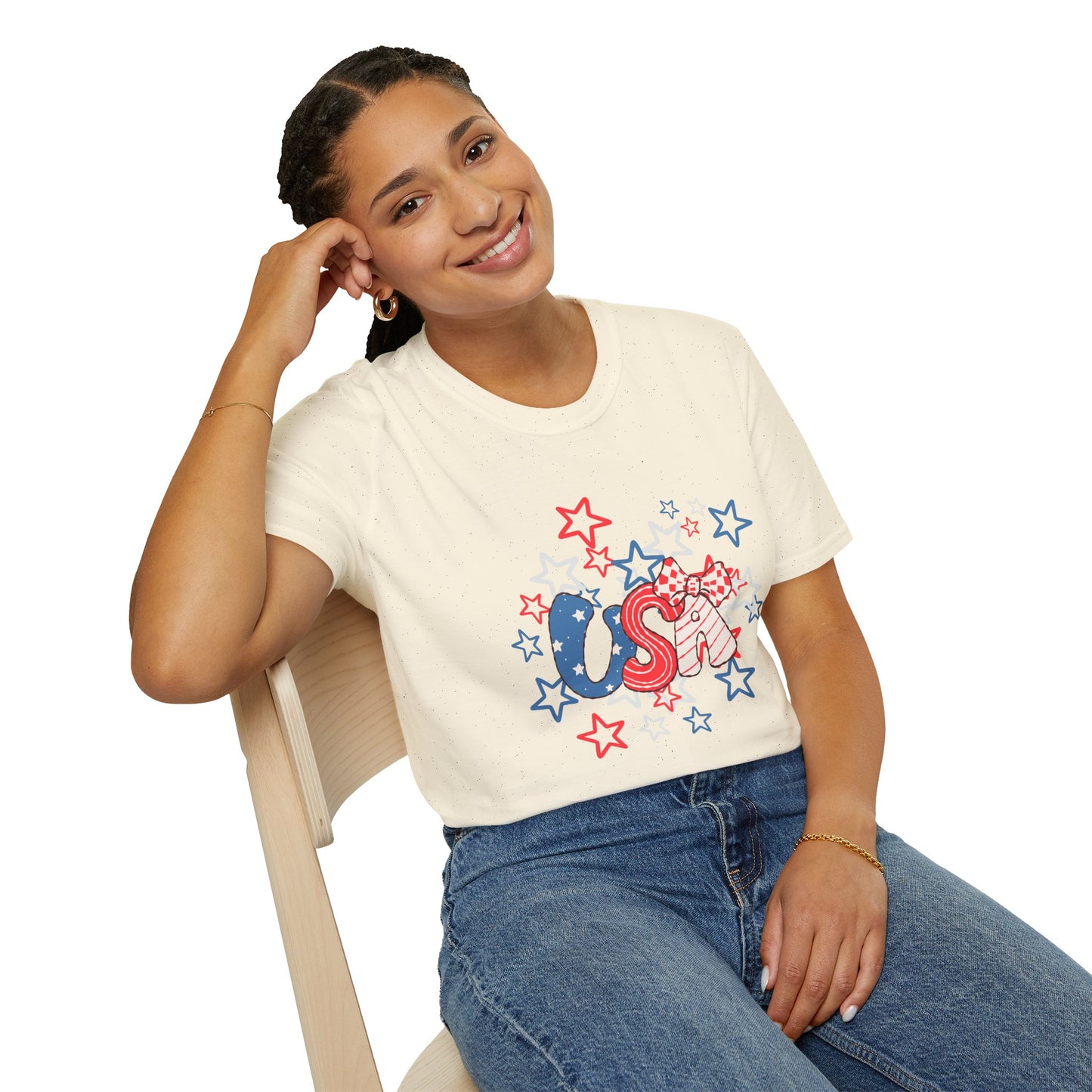 Patriotic Unisex T-Shirt for Independence Day, July 4th Celebration, Star-Patterned Tee, USA Graphic Top, Casual American Apparel