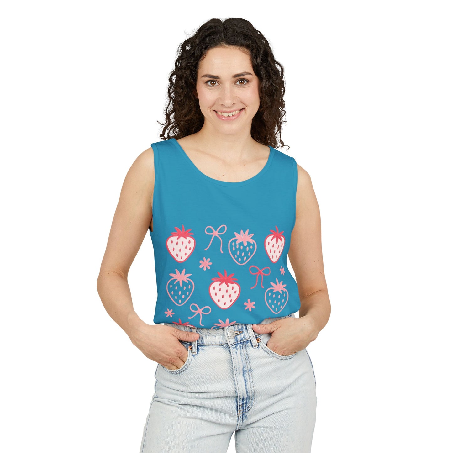 Strawberry Print Tank Top - Summer Vibes Beachwear