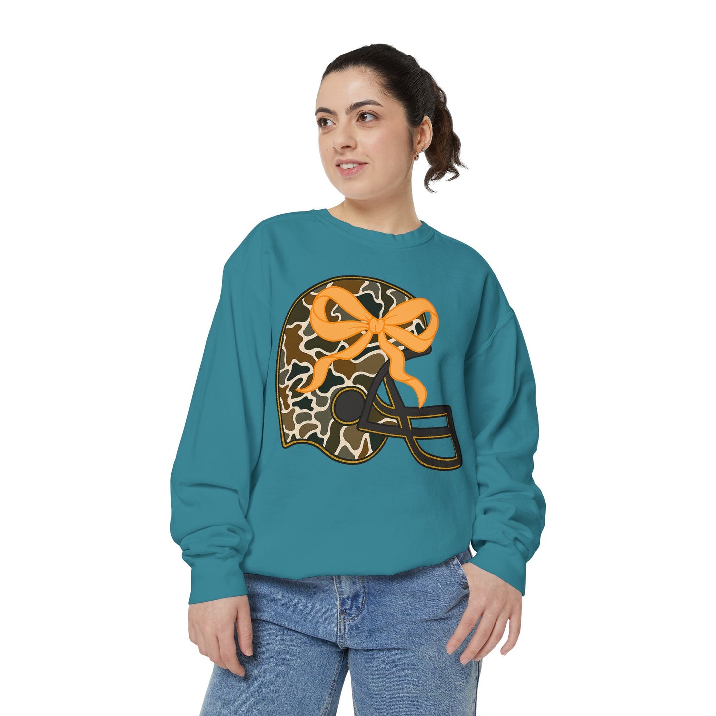 Comfort colors sweatshirt Camo Helmet Design, Casual Athletic Wear, Unisex Fall Fashion, Gift for Sports Fans