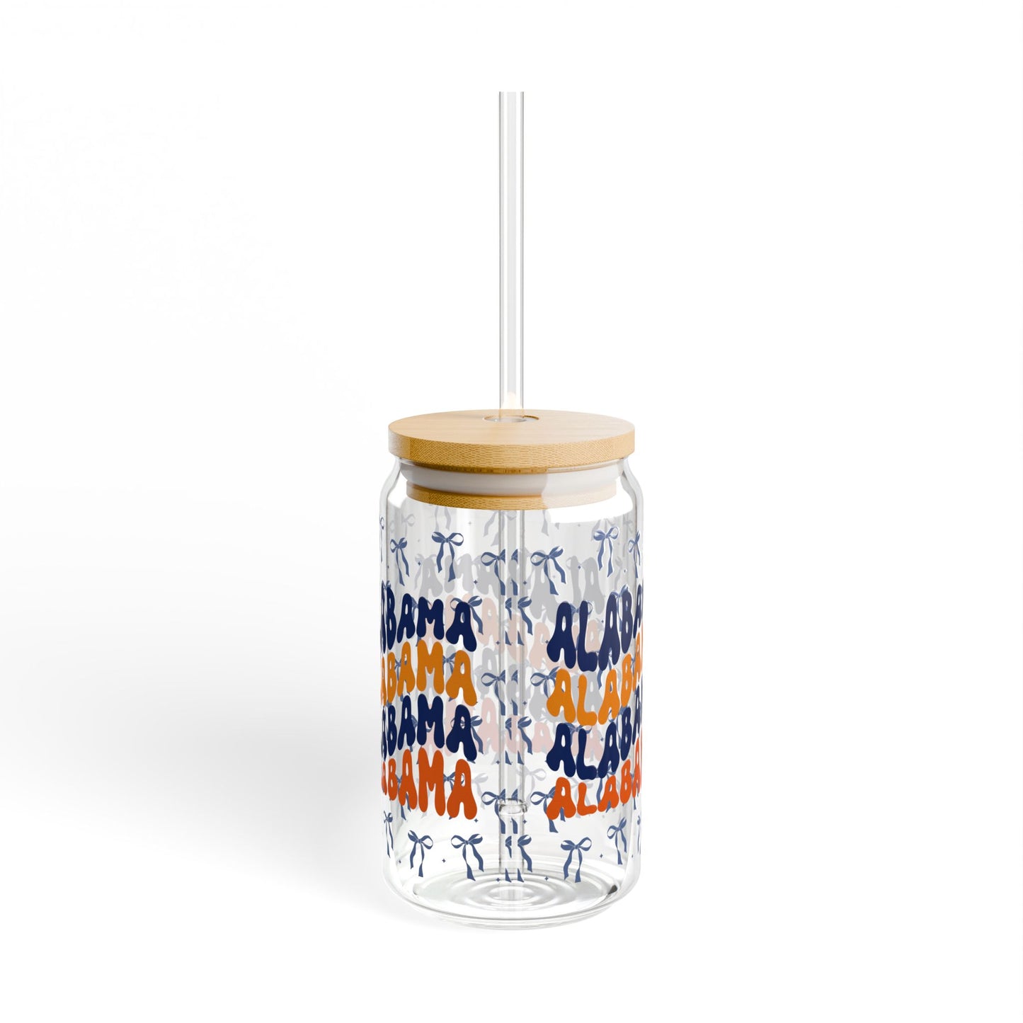Coquette Bow AU Alabama Sipper Glass, 16oz - AU Tigers Game Day Drinkware, Summer Vibes, Eco-Friendly Beverage Container, Gift for Auburn Fans, Graduation Gift