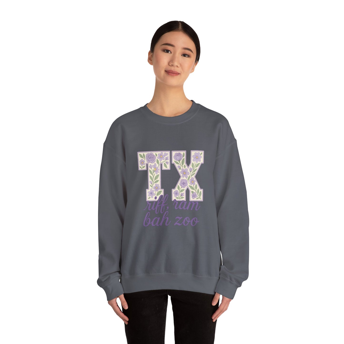 Texas Floral Sweatshirt, Cozy Unisex Crewneck, TX Riff Ram Bah Zoo Pullover, Gift for College Students, Texas Pride Apparel, Spring Fashion