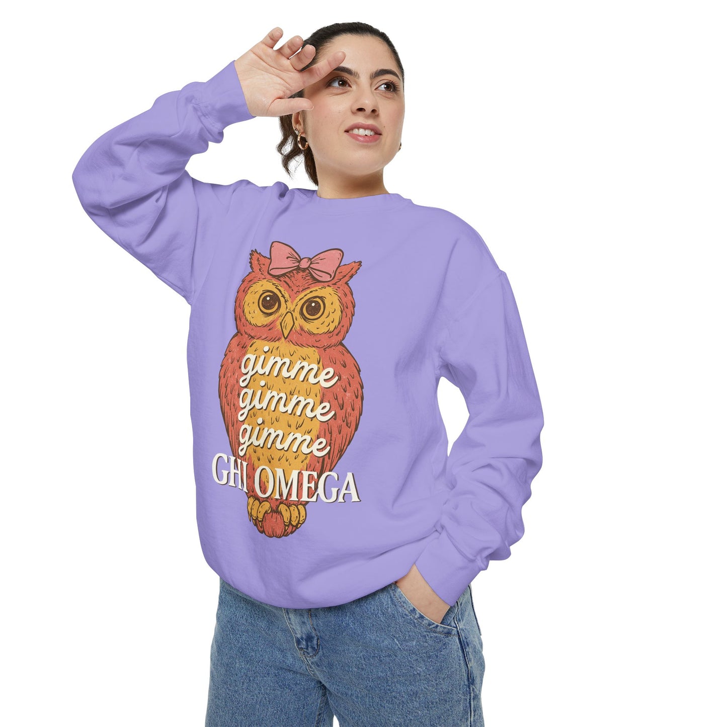 Gimme Gimme Owl Sweatshirt, Unisex Sweatshirt, Sorority Apparel, Cute Owl Design, Cozy Gift, College Sweatshirt