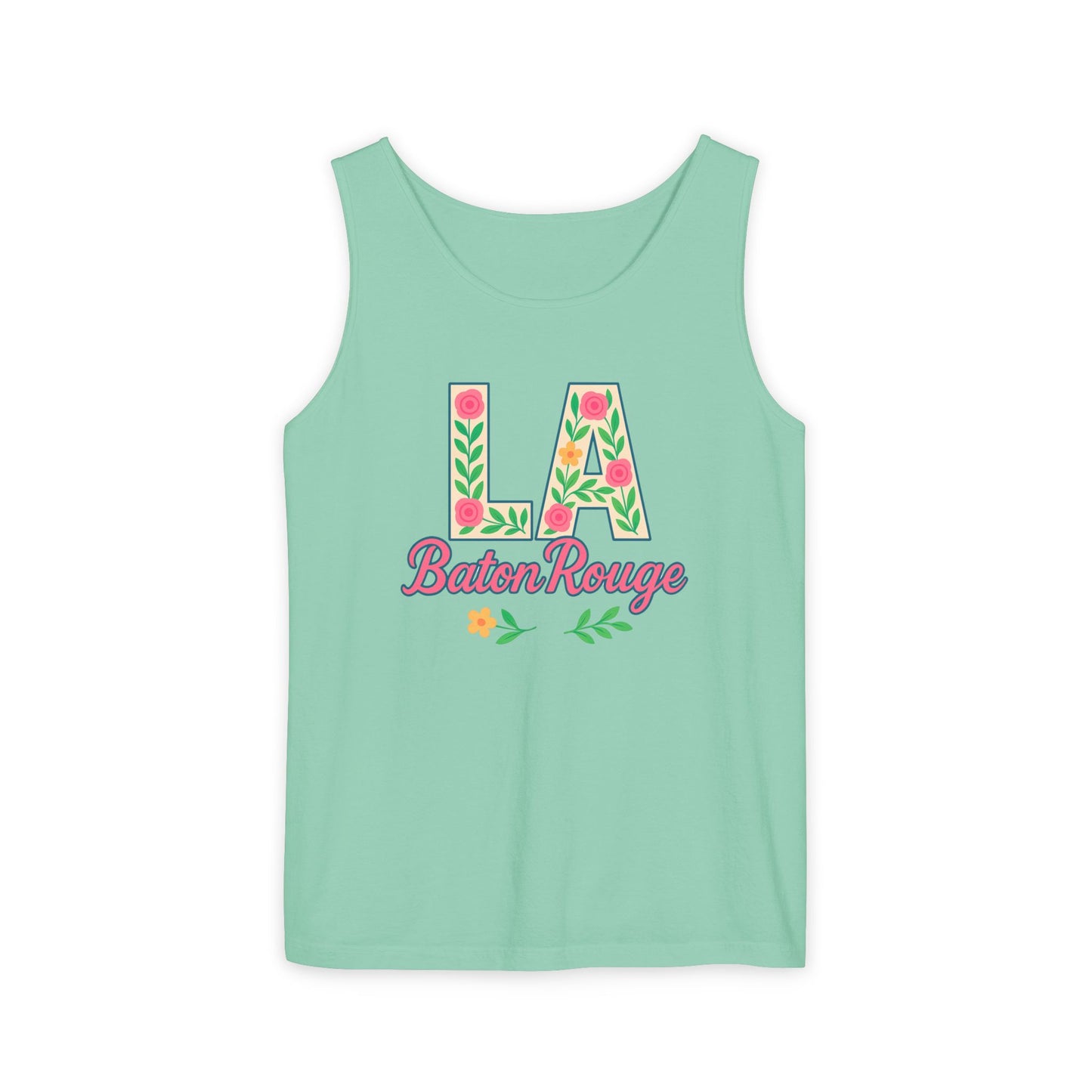 LA Baton Rouge Floral Tank Top, Summer Vibes, Unisex Apparel, Gift for Friends, Vacation Outfit, Spring/Summer Wear, Comfort Colors, Graduation Gift