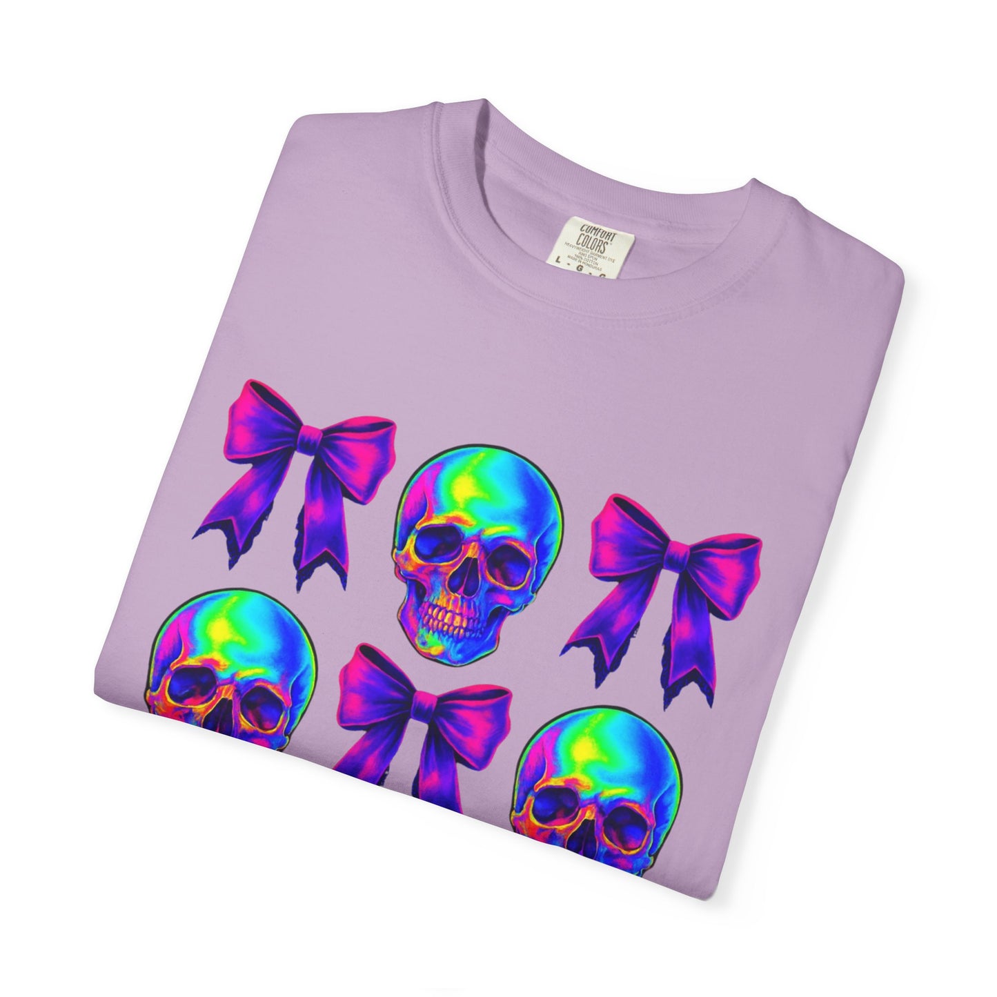 Neon Skull and Bow Unisex T-Shirt | Trendy Graphic Tee for Halloween, Festivals, Casual Wear, Gifts