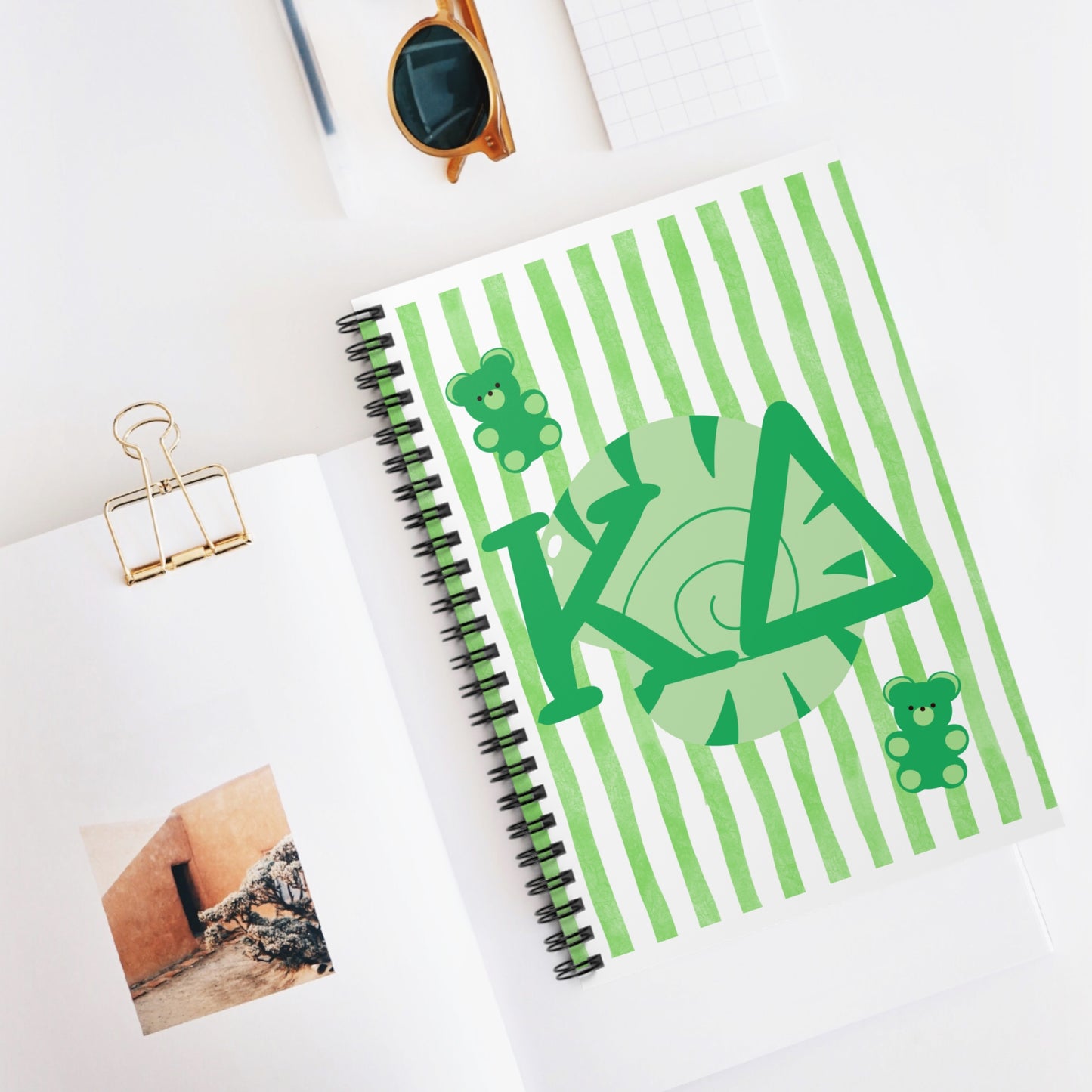 Spiral Notebook - Whimsical Green Bears Sorority Bid Day Kappa Delta Gift