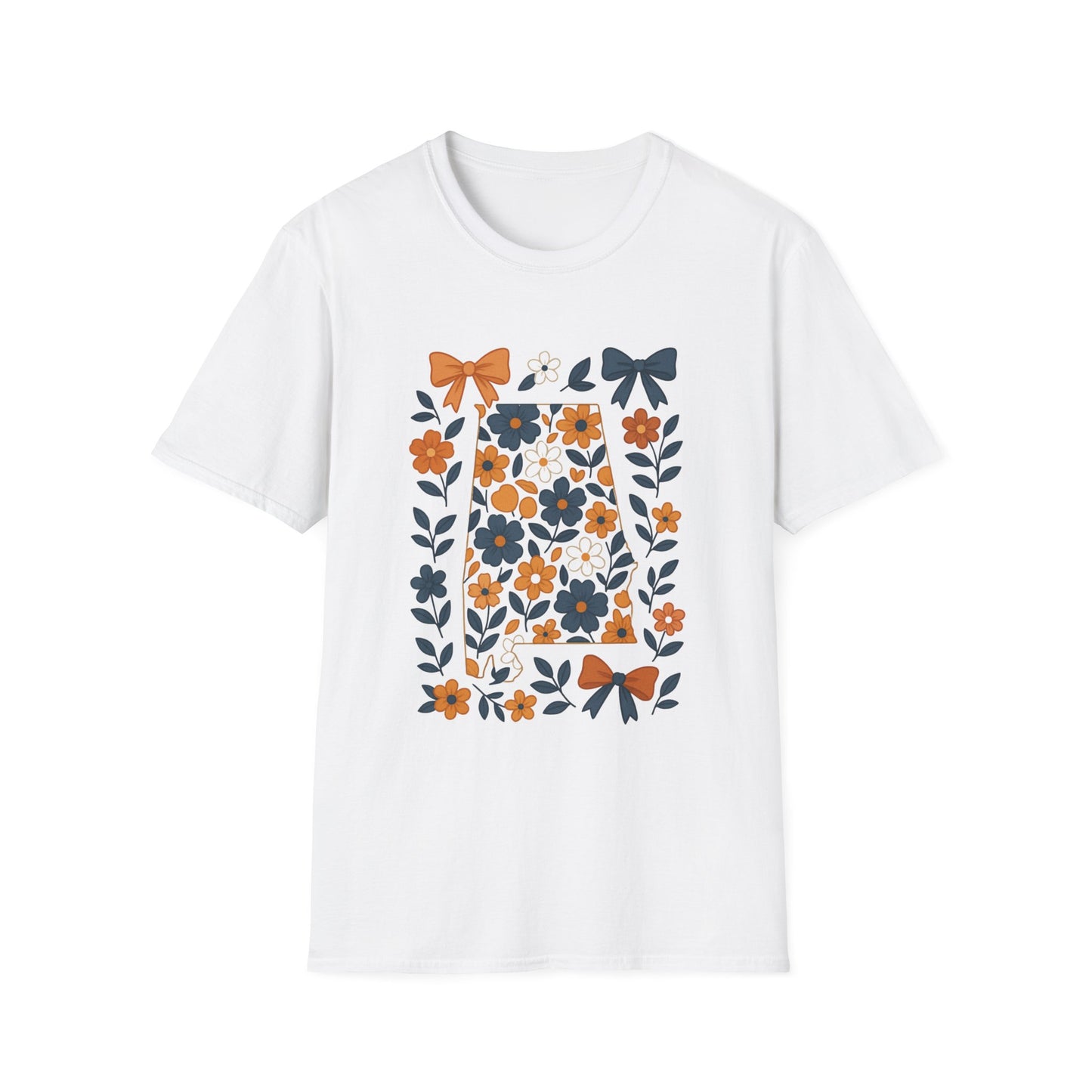 AU Floral Bow Graphic T-Shirt, Softstyle Tee, Botanical Print Shirt, Gift for Her, Casual Wear, Summer Fashion, Vintage Aesthetic